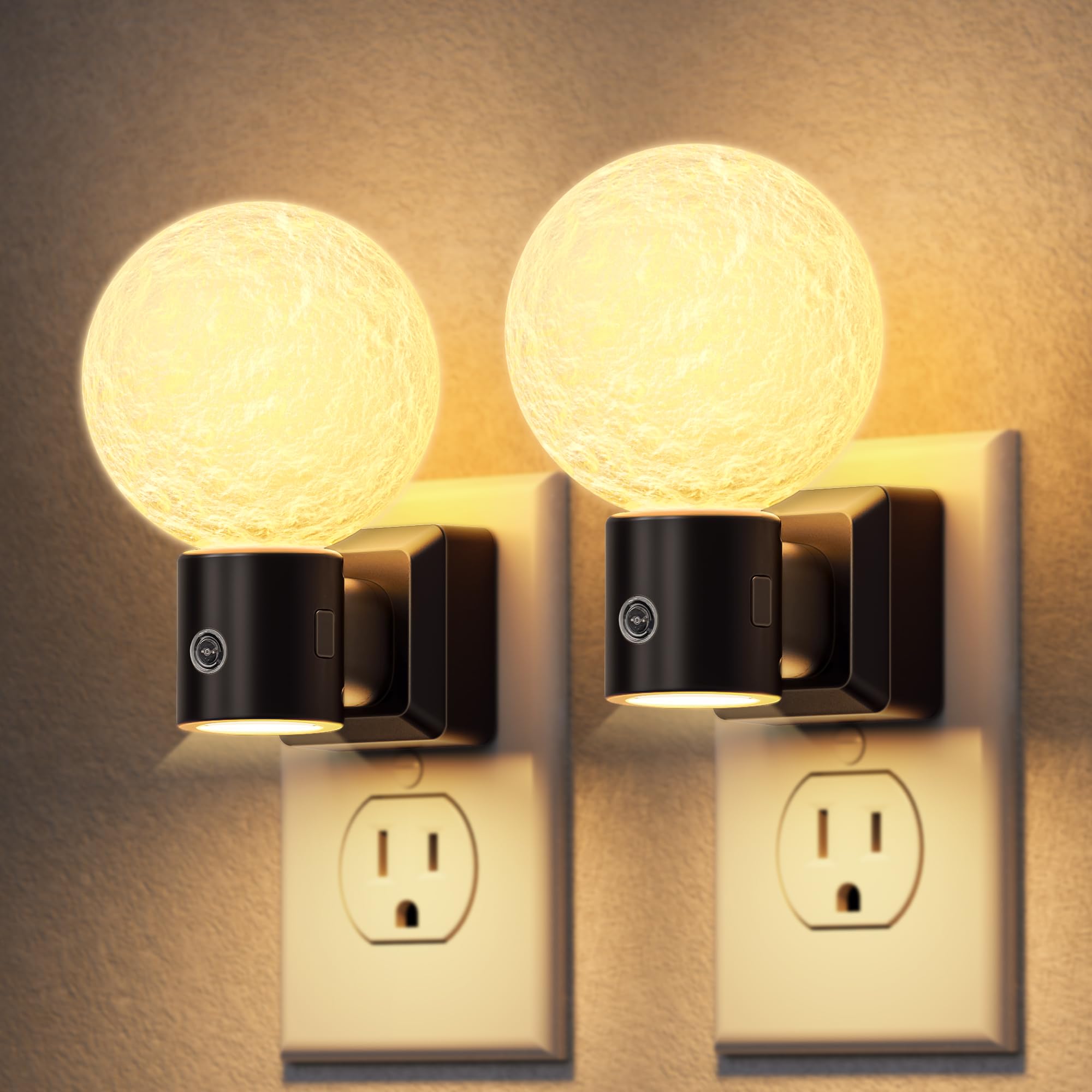 DORESshop Moon Night Light Night Lights Plug into Wall Dusk-to-Dawn Sensor 3D Design 3000K Soft White Dimmable Nightlights