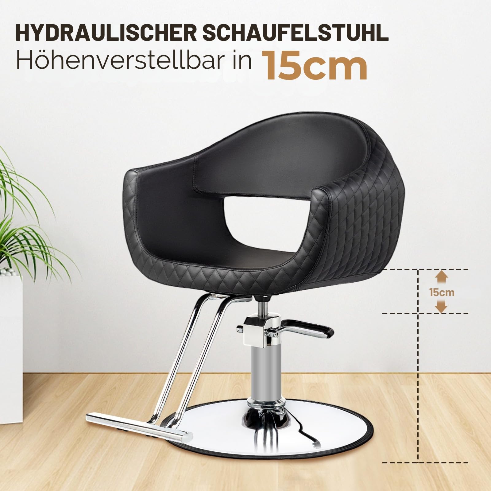 LEADZM Professioneller Friseurstuhl 360° Drehung hydraulische Pumpe Höhenverstellbar 150 kg Barberstuhl Schwarz Silber