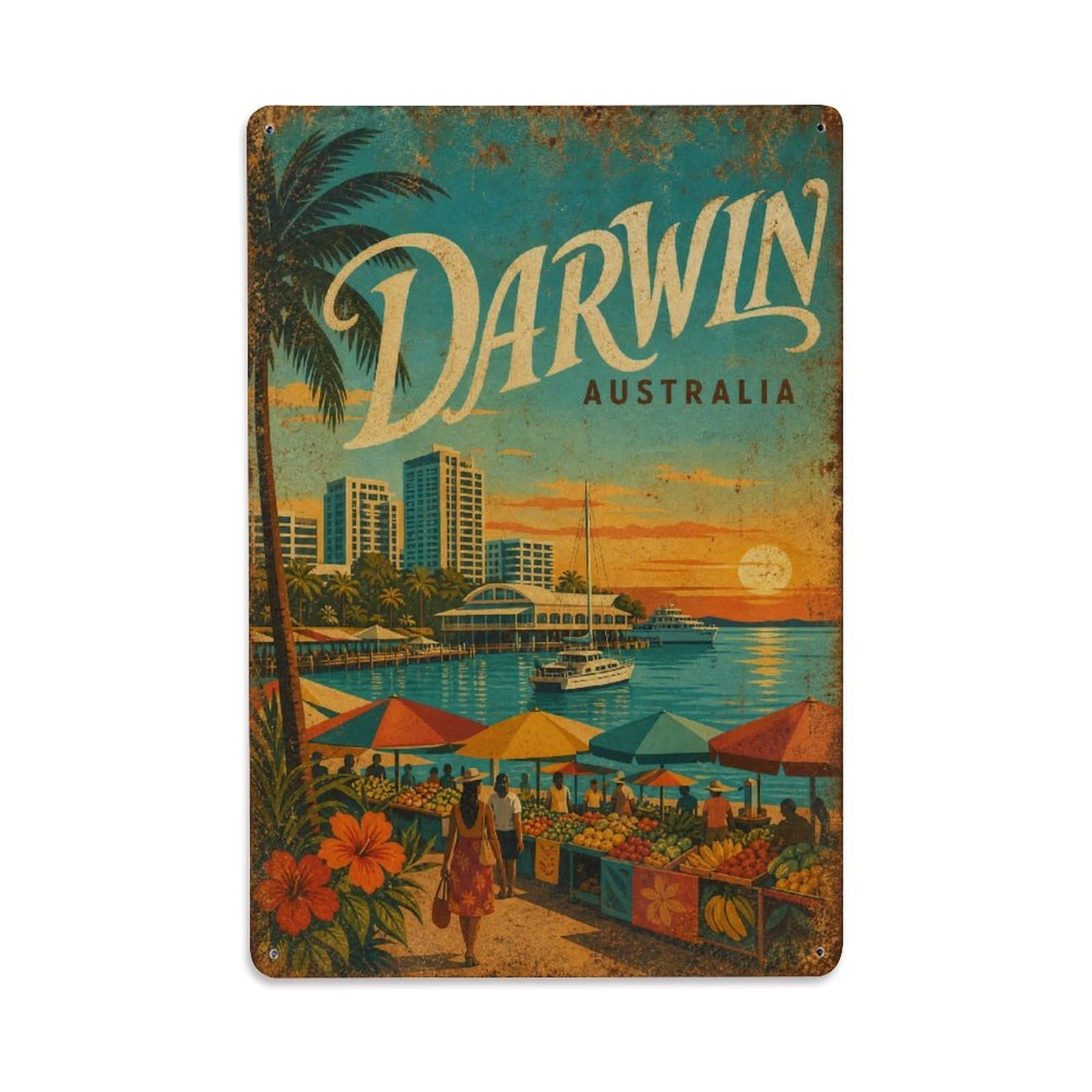 Metal Tin Sign Travel Retro Australia Darwin