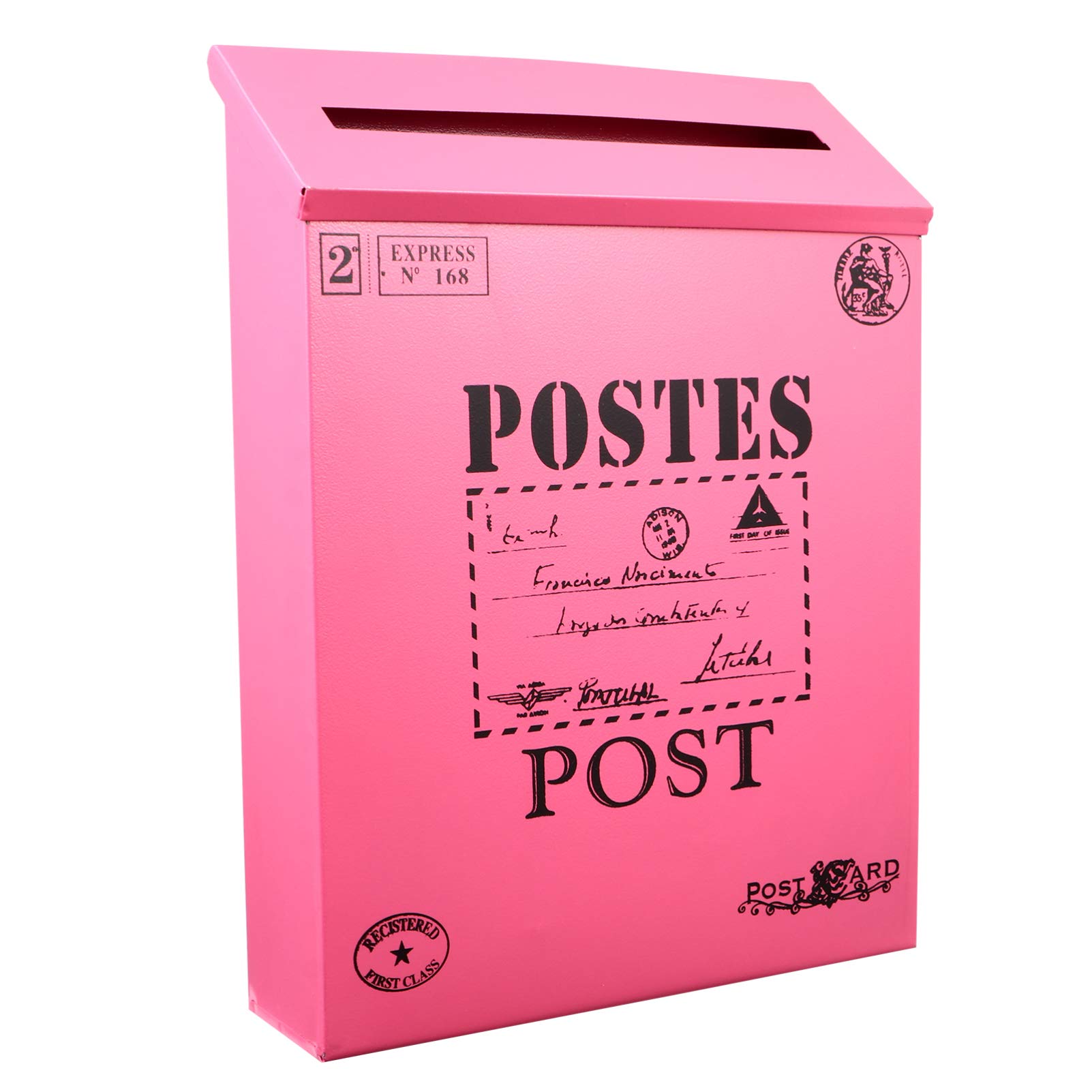 Buzón de Montaje en Pared Vintage Buzón de Metal Al Aire de Gran Capacidad Buzón Decorativo para Decoración de Pared de Jardín Accesorios Fotográficos Rosy