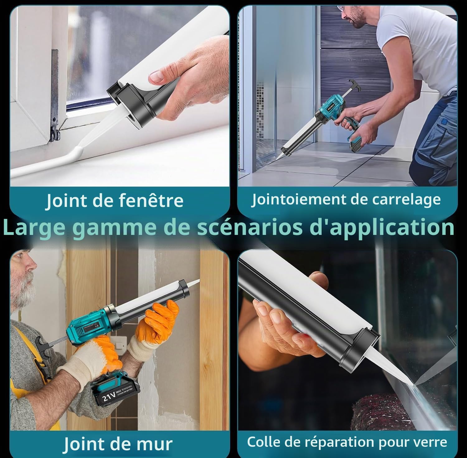 Pistolet à Cartouche Electrique Compatible avec Makita Batteries 18V sans Fil avec 2 x 2000 mAh Batteries, Pistolet Silicone Électrique de 300 ml, Lumière LED, 4 Vitesses, pour Calfeutrer (Bleu)