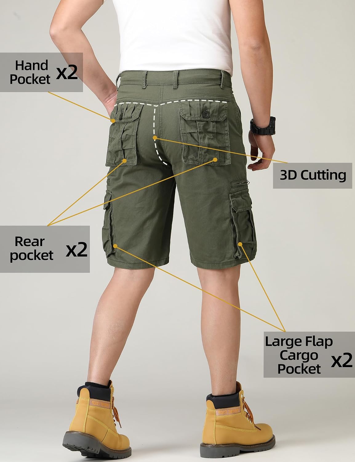 Men's Cargo Shorts Cotton Casual Outdoor Twill Shorts Relaxed Fit Zipper with 8 Pockets