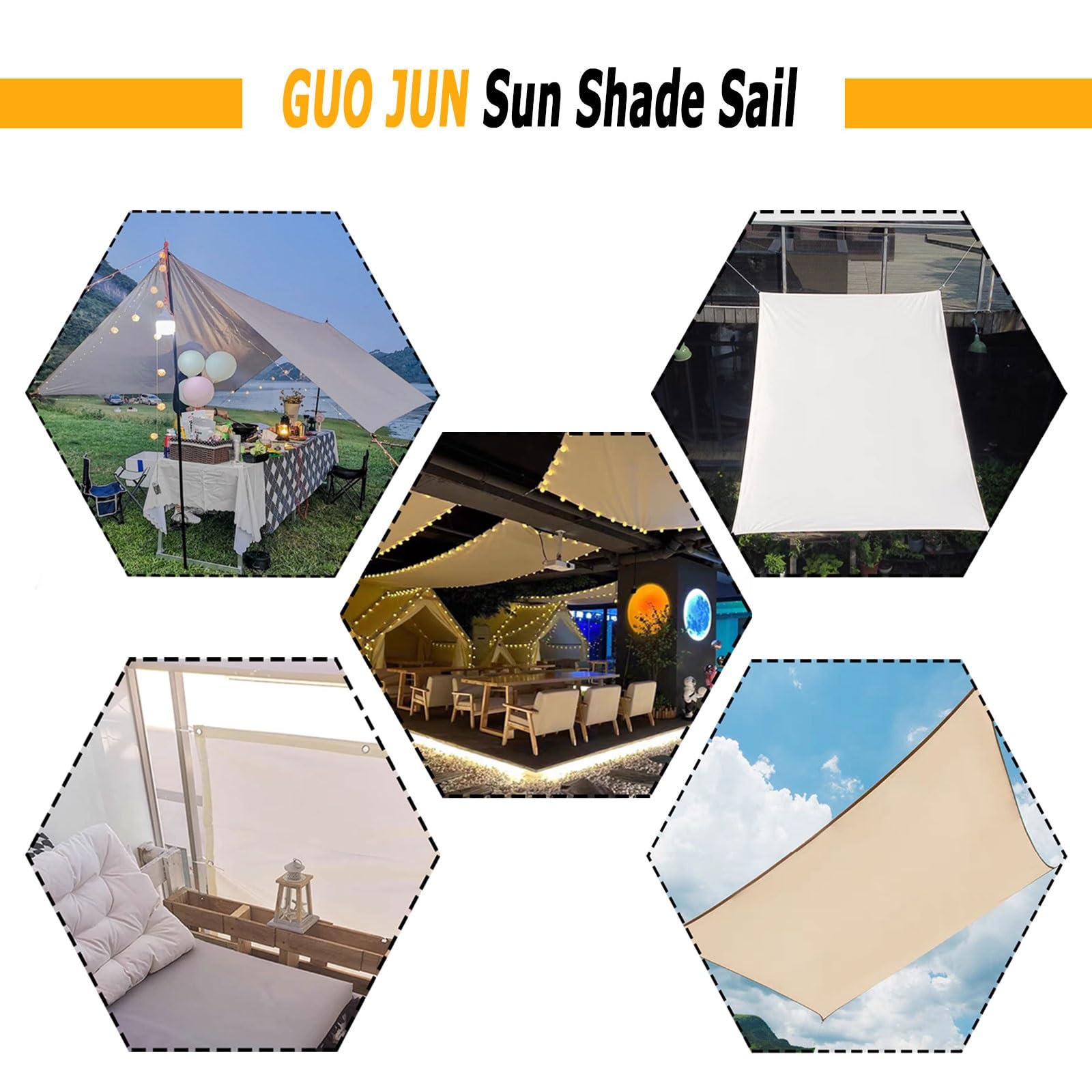 Tenda a Vela Rettangolare 2.5 x 7 m Rettangolare Impermeabile Vela Tela Ombreggiante Protezione UV Antistrappo con Fune per Esterno Giardino Terrazza, Bianco Caldo