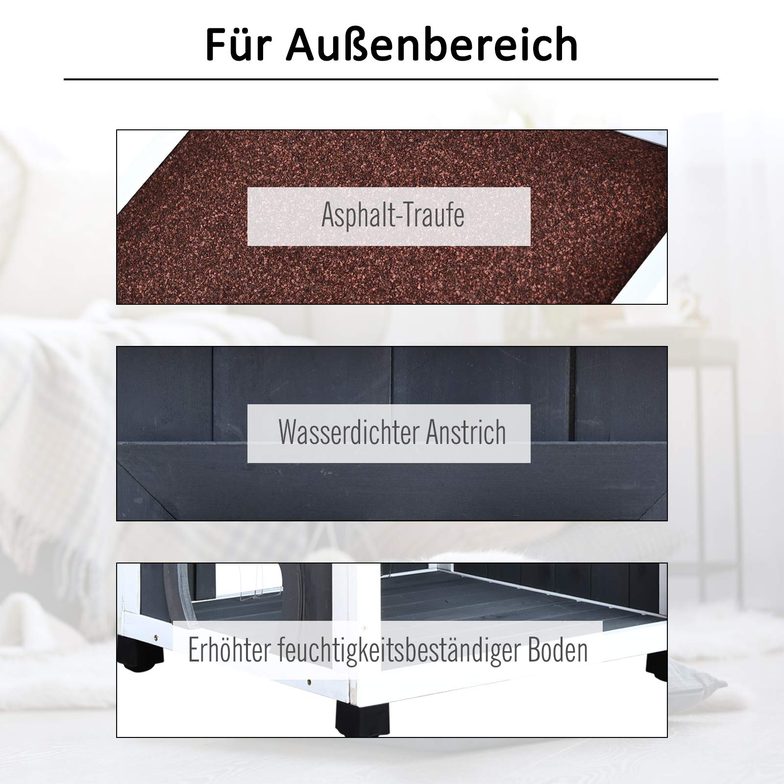 PawHut Katzenhaus für Draußen 2-stöckiges Katzenhaus aus Tannenholz, wetterfest Katzenhütte mit Asphaltdach, Grau, 59 x 55 x 109 cm