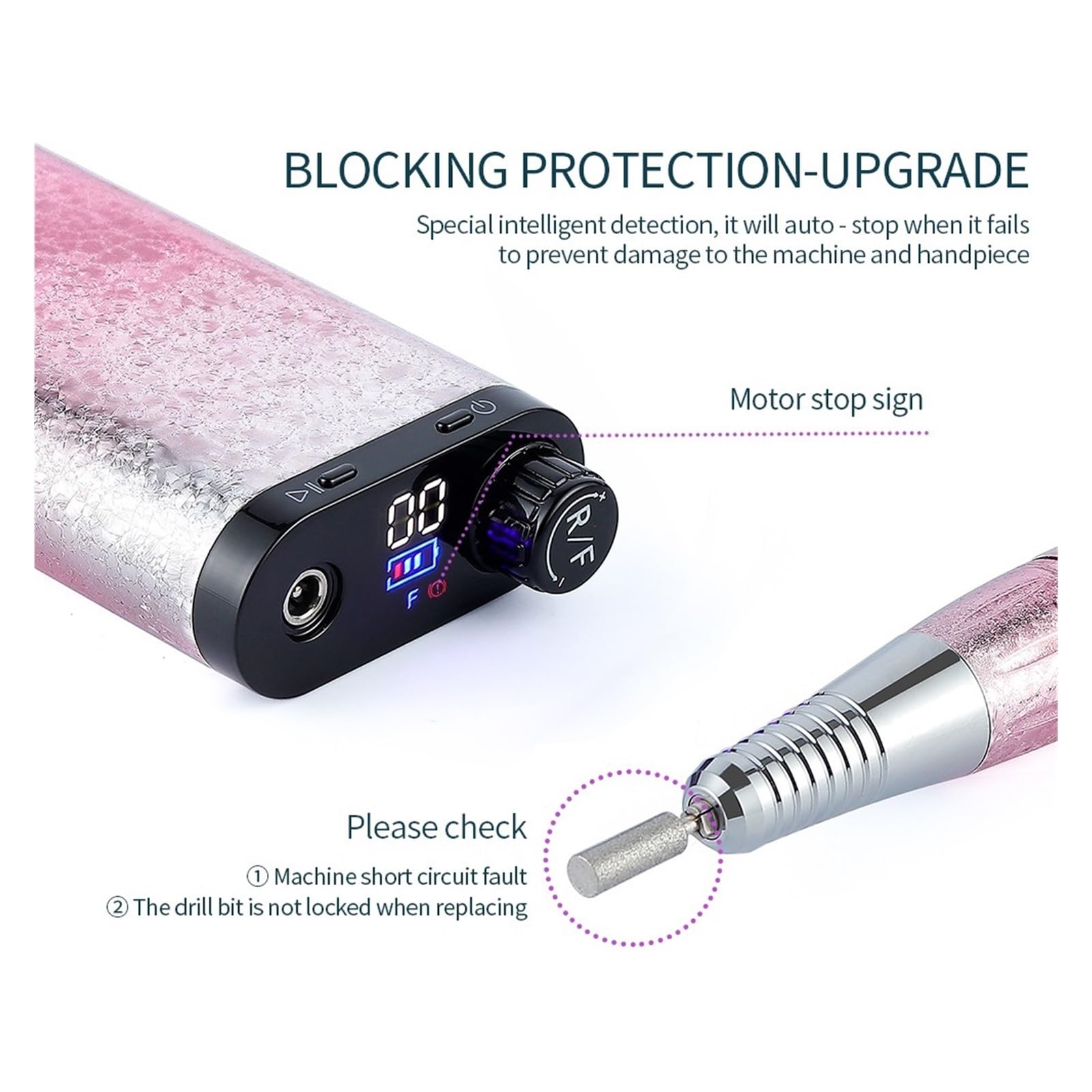 Fresa for unghie senza fili 35000 giri/min. for ricaricabile Lucidatore for Smerigliatrice for Attrezzatura for manicure(Pink)