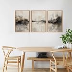 CHDITB Grand résumé neutre Beige noir encadré toile murale ensemble d'art, moderne minimaliste brun décoration murale, Texturé gris Tan Illustrations Artwork pour salon, chambre, ferme- 16"x24"x3