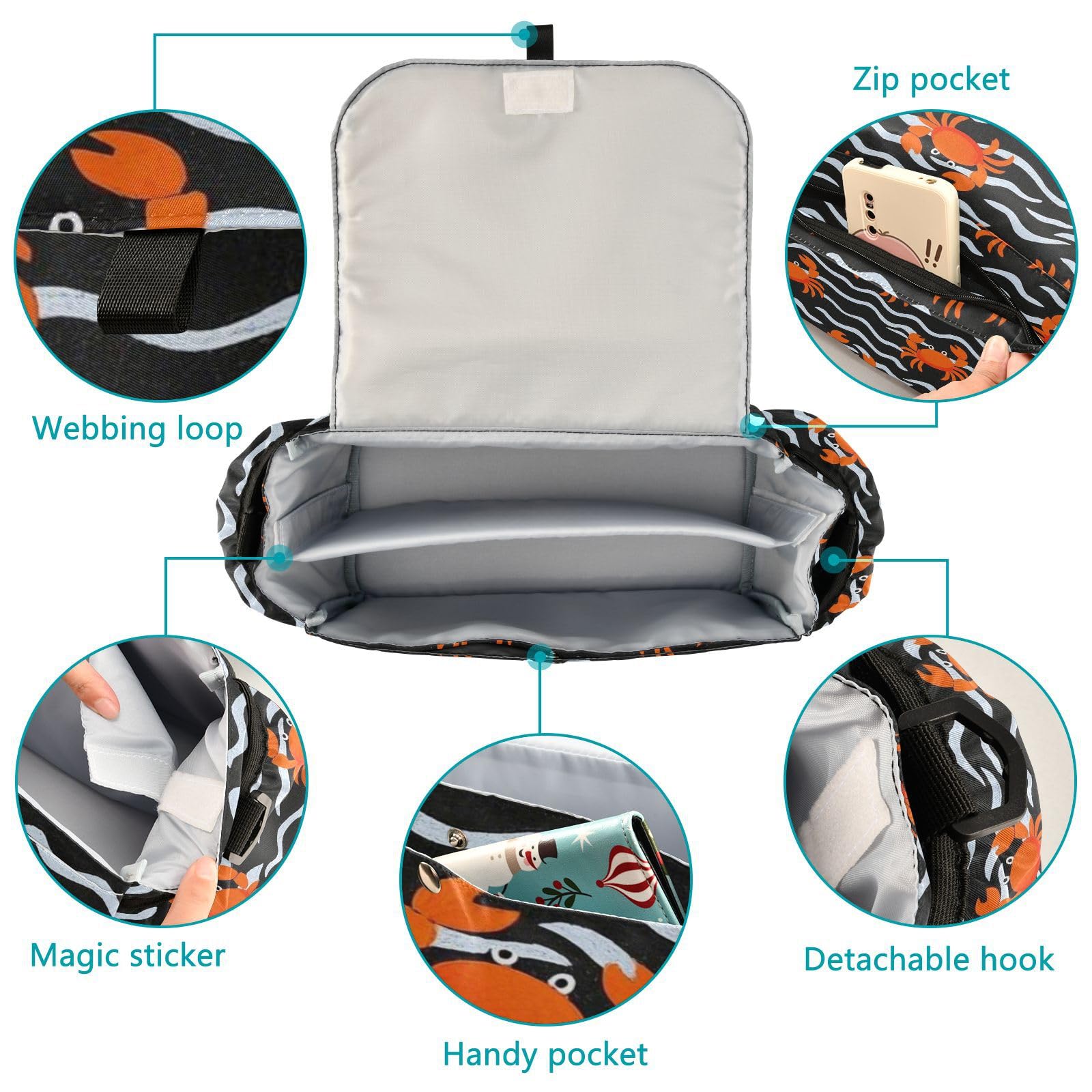miaozhen Cartoon Orange Crab Wave Pattern stroller organizer diaper bag diaper caddy organizer nipple accesorios para coches de bebes accesorios para coche de