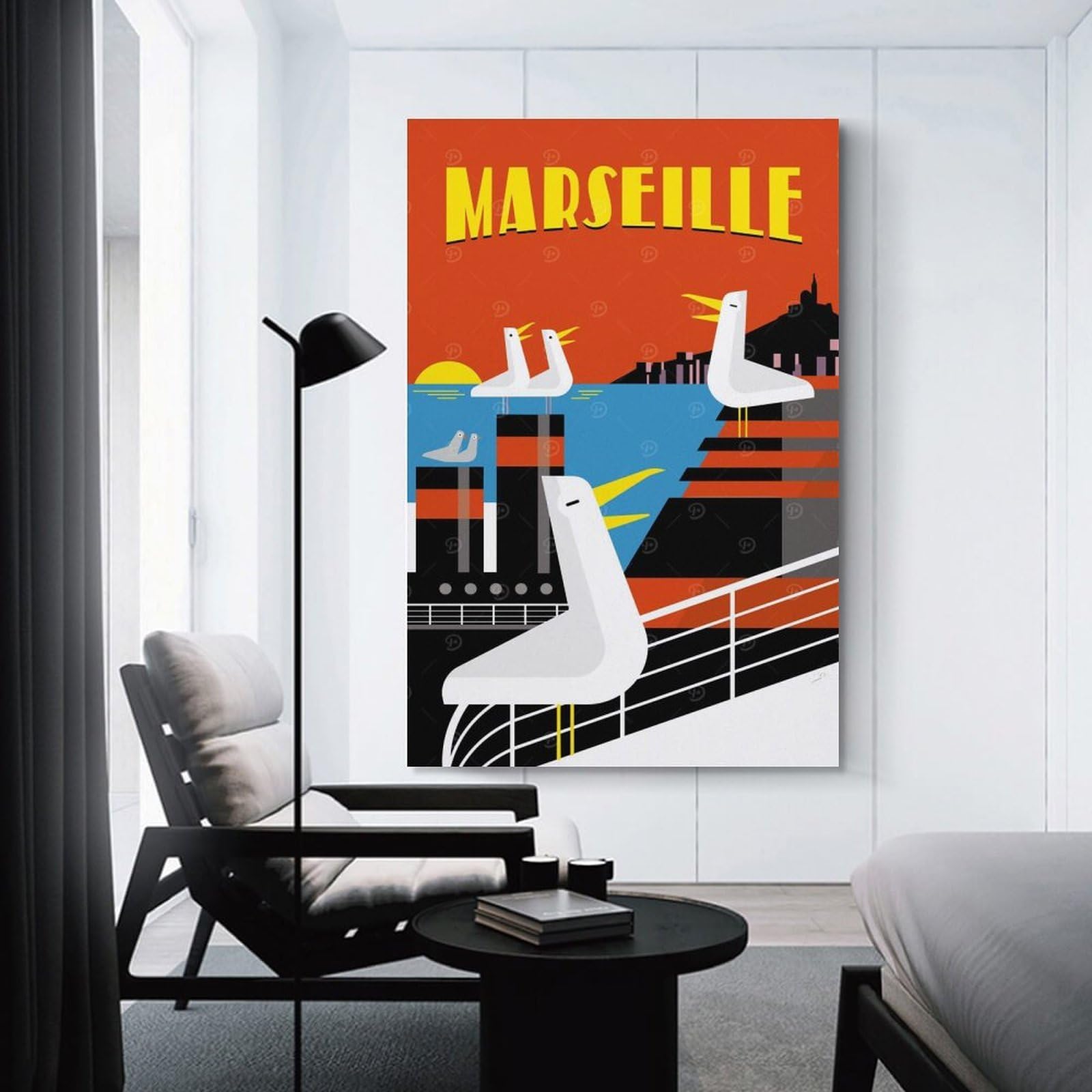 Junmoney Marseille Travel (6) Room Decor Wall Art 16x24inch(40x60cm), for Wall Displays, Bedrooms Or Room Updates, Ideal for Building A Coordinated Art Wall