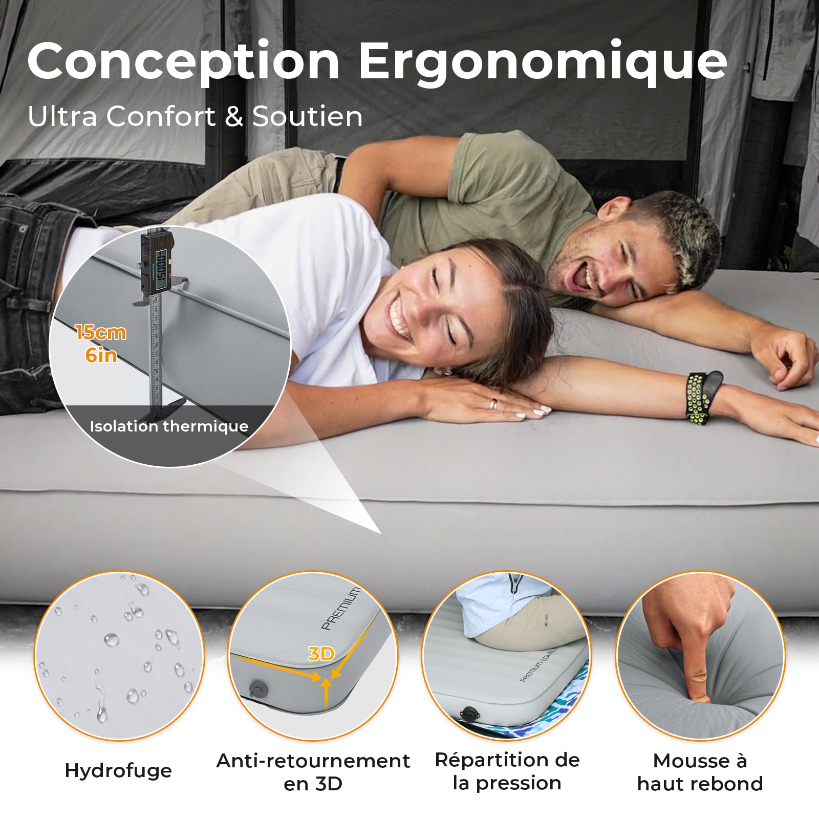 KingCamp Luxe Matelas de Camping Autogonflant Épaisseur 15cm pour 2 Personnes Matelas de Couchage Autogonflant Ultraléger 3D Conception Coussin de Couchage pour Camping Randonnée Voyage Tente Maison