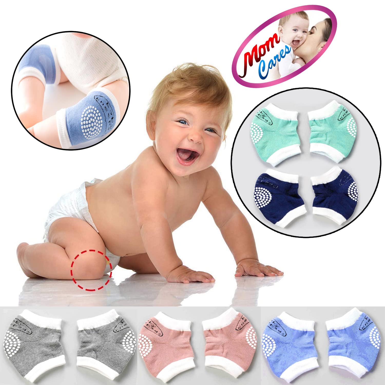 MOM CARE Baby Knee & Elbow Guard Pad For Crawling, Toddlers, Infant, Girl, Boys, Safety Protector Comfortable Cap for Leg and Hand Ideal for 6-12 Months Babies.(Set of 2 Pair)(Random colors) - Image 4 thumbnail