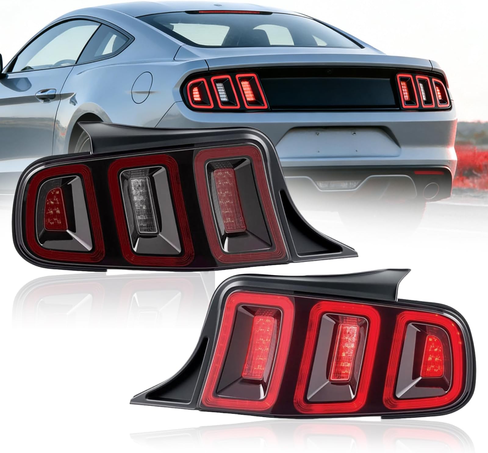 LED Sequential Tail Lights for Ford Mustang 2010 2011 2012 2013 2014 - Red Lens, OE Replacement Pair (Left & Right)