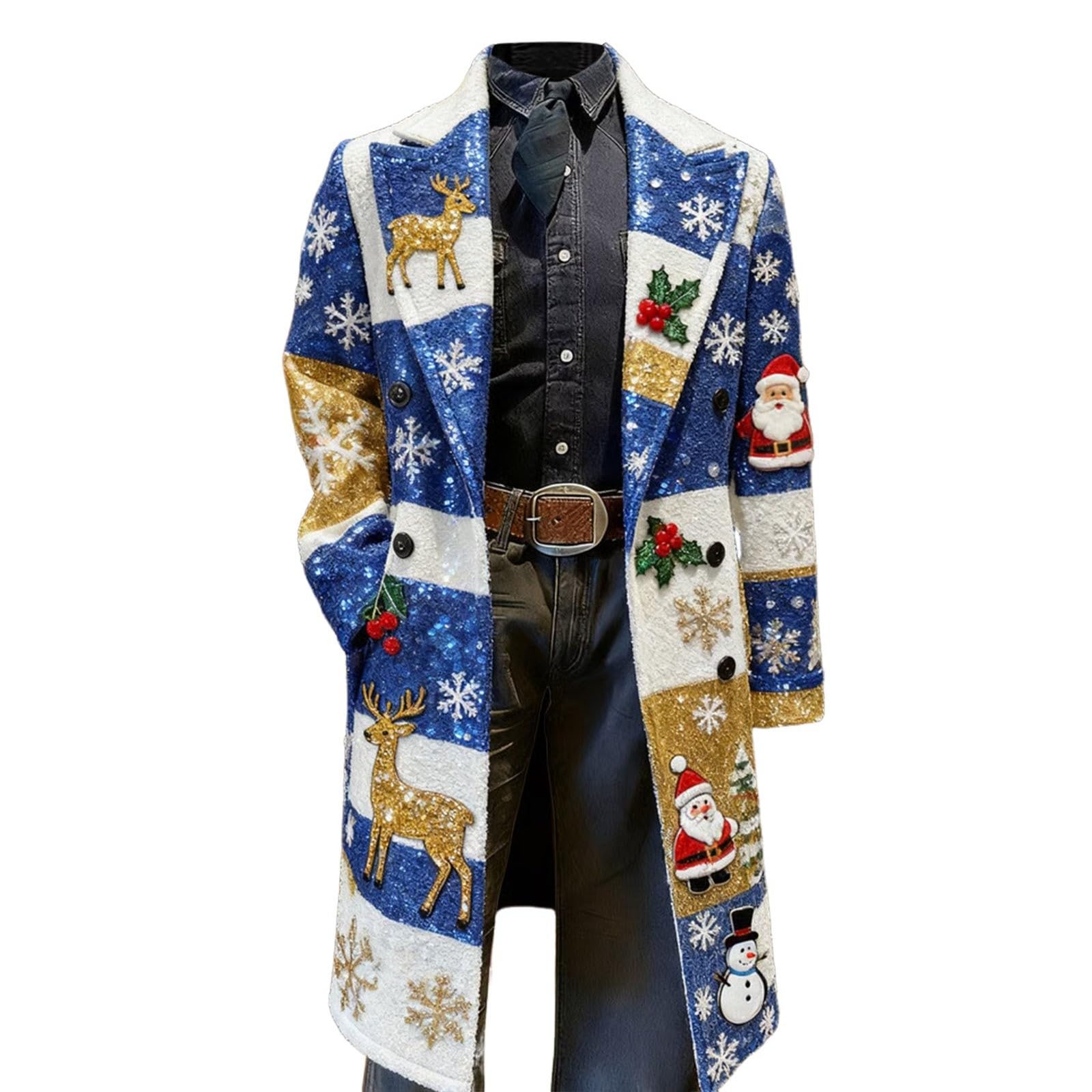 Giacche lunghe in velluto a coste da uomo divertente blazer natalizio a maniche lunghe con bottoni con risvolto Trench di Natale novità abiti natalizi vintage per vacanze smoking party capispalla con