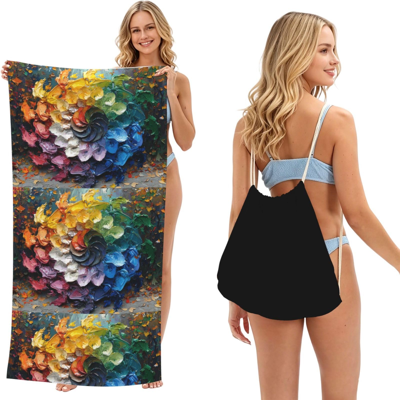 SKGOHLH Rainbow whirlwind 2in1 Packable Beach Towel Bag Women