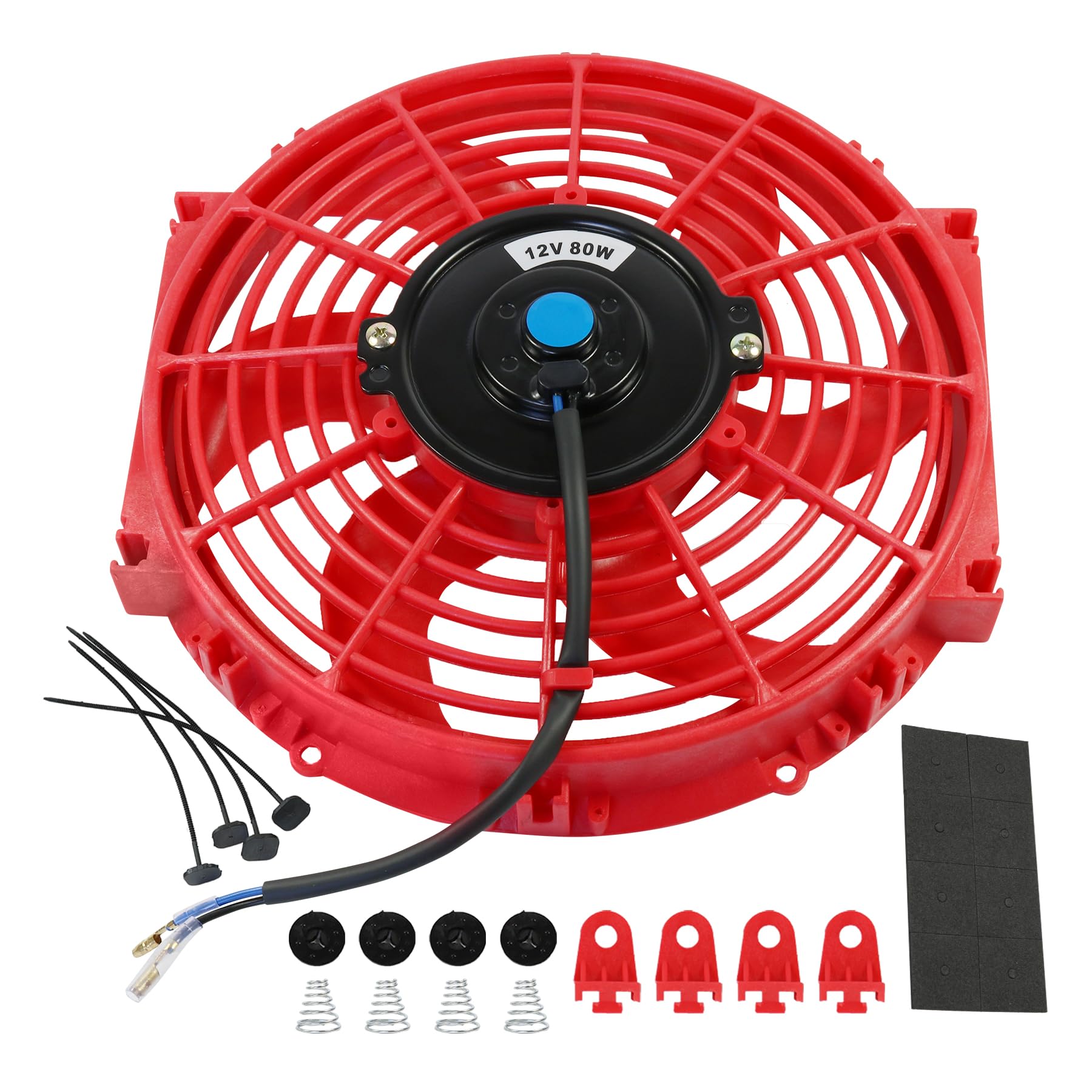 JDMSPEED Ventilador delgado de 10 pulgadas para radiador eléctrico de refrigeración de 12 V, kit universal rojo