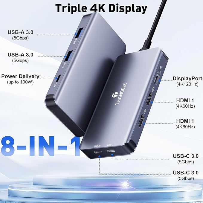 Hub USB C THANDBLE 8 en 1 con 2 HDMI 4K, DisplayPort y 100W PD miniatura 2