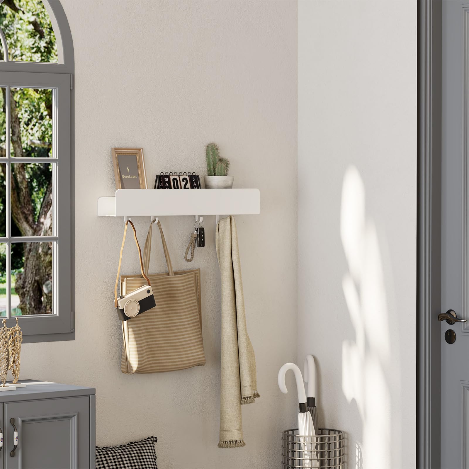 REKITA Duschablage ohne Bohren - 2 Stück, Badezimmer Organizer, Duschablage Edelstahl mit 4 Abnehmbaren Haken, Shampoo Halterung für Dusche, Hängeregal, Badregal Weiß