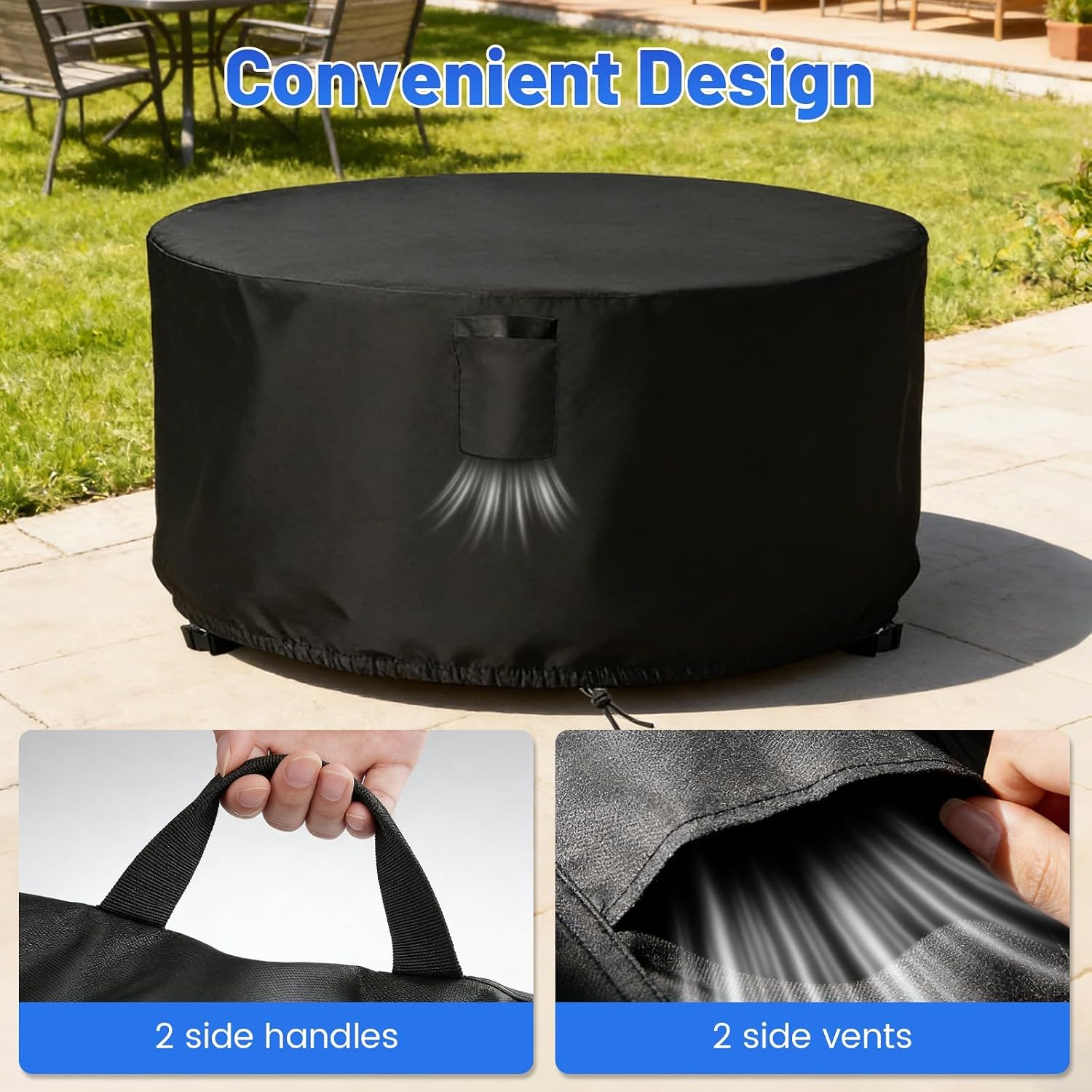 Fire Pit Cover Round 31 Inch,600D Heavy Duty Covers for Hykolity Fire Pit Weather Resistant,Waterproof Firepit Cover Outdoor-Buckle Straps,Air Vents & Drawstring