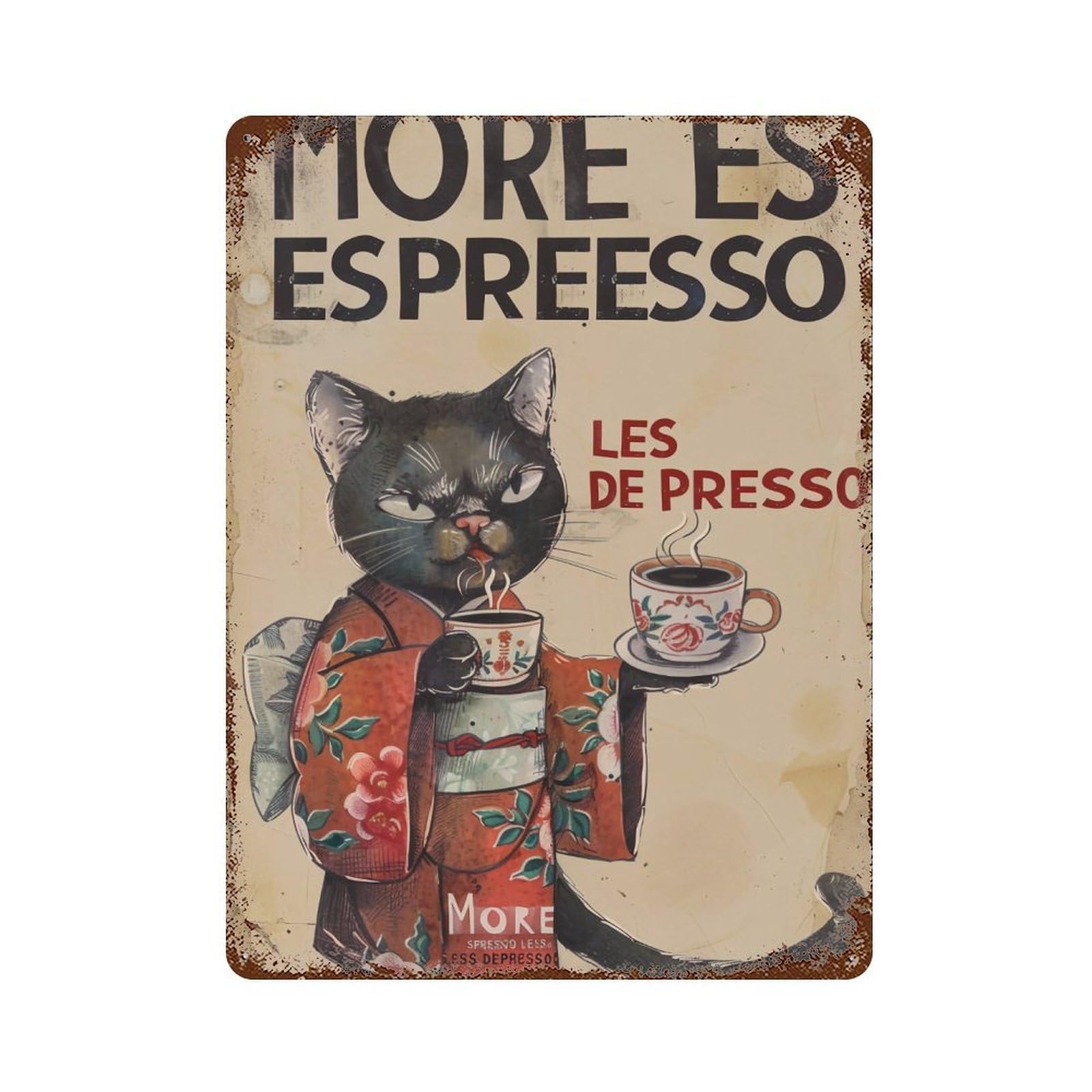 FHUYEURHRY Cozy Cafe Cat Artwork with Funny Coffee Quote 04 Wall Decor Retro Iron Vintage Art Metal Tin Sign Poster Modern Home Cofffee Club Art Bar Shop Decorations Style-25 40x30cm