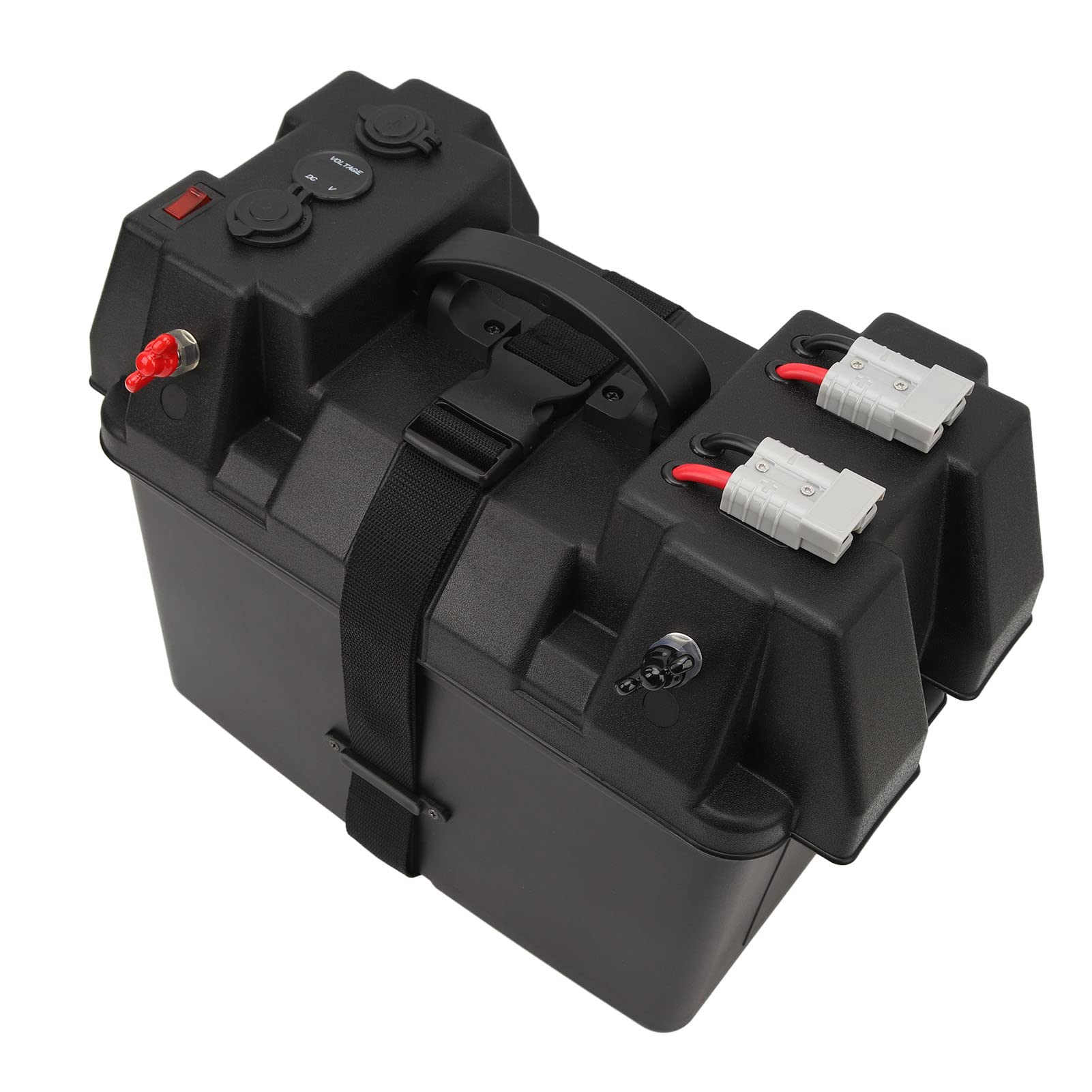 Bnineteenteam Przenośny Pojemnik na Baterie, Wodoodporny Pojemnik na Baterie 12 V z 2 Portami USB i zapalniczką, do Morskich Akumulatorów Samochodowych do Przyczep Kempingowych RV