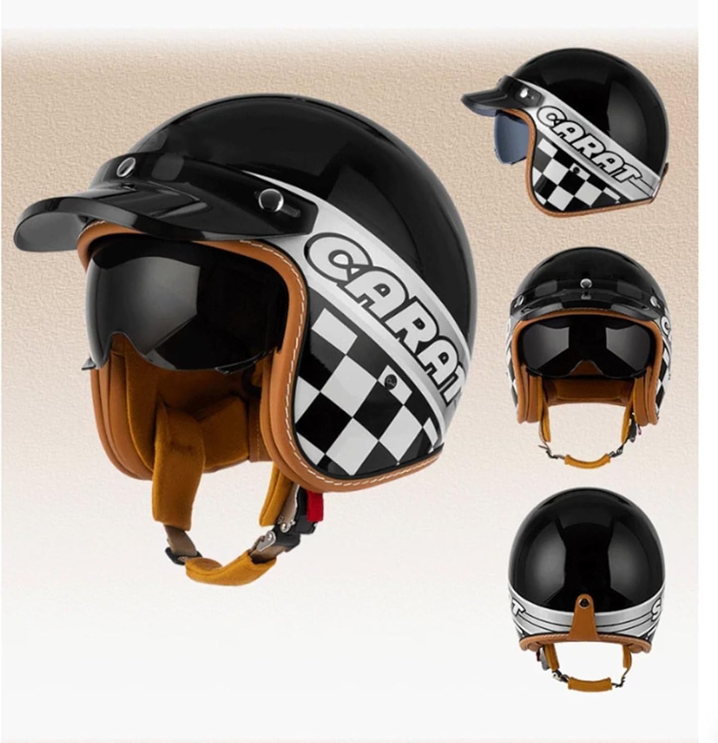 Retro-Jet-Motorradhelm, ECE- und DOT-geprüft, klassischer Vintage-Jethelm mit Visier, Unisex-Mopedhelm für Damen und Herren D,XXL=61-63cm