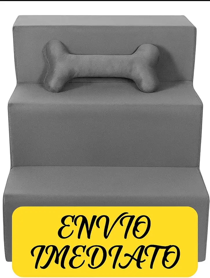 Escada Escadinha para Pet 3 Degraus Gato e Cachorro Ideal para Sofá e Cama Espumada Resistente Luxo (com Osso incluso) Suporta até 60Kg (Cinza) - Jrc Moveis
