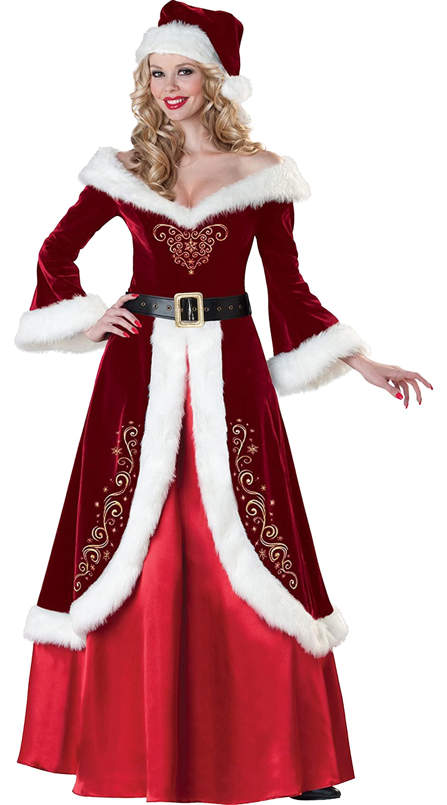 GEMVIE Women's Vintage Christmas Dress Ladies Mrs Santa Claus Costume Xmas Party Mrs Claus Dress, Red Dress-lady Style