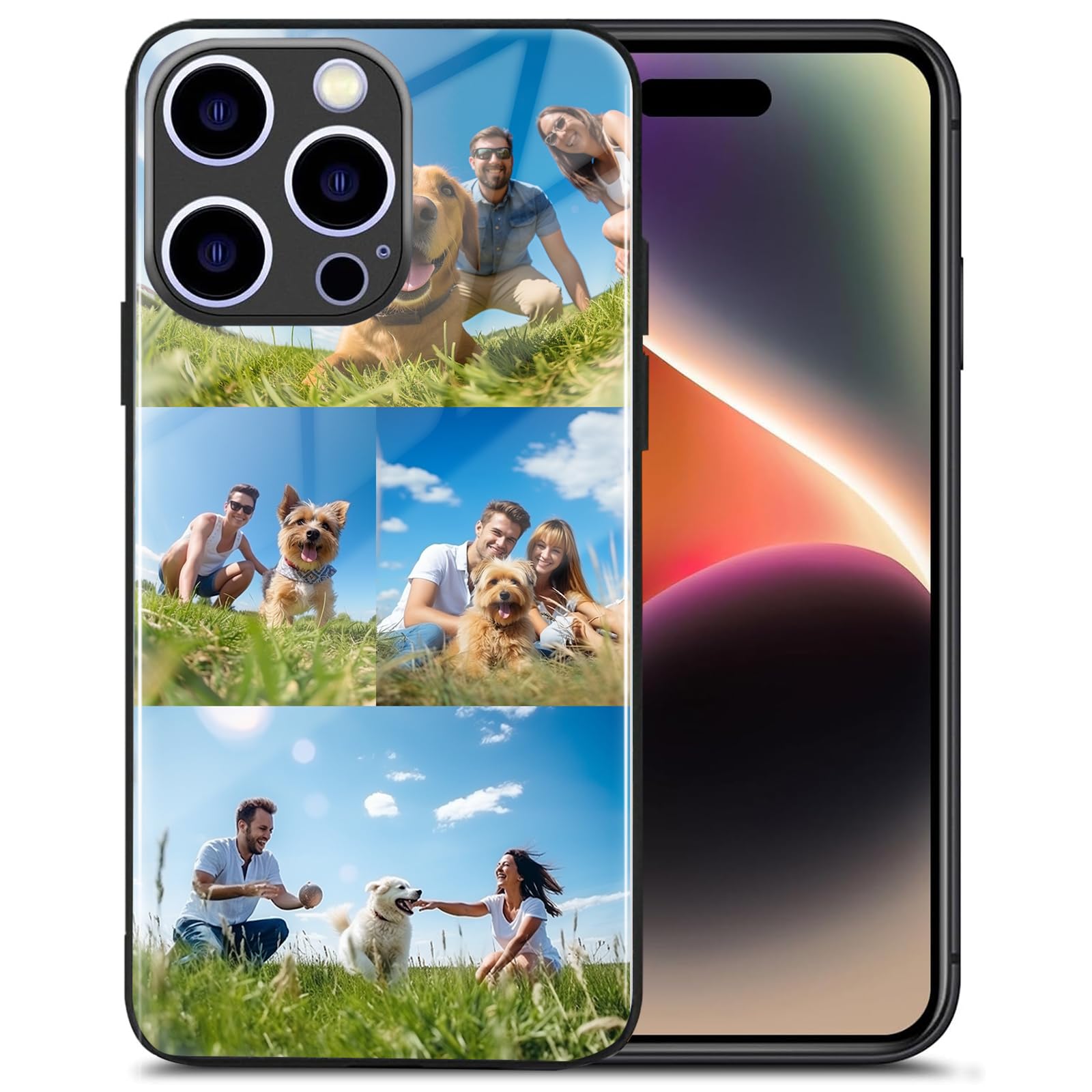 Personalized Custom Glass Phone Cases, Tempered Glass Case for iPhone 17 16 15 14 13 12 11 Pro Max Plus, Black glass phone cases, Custom Phone Case