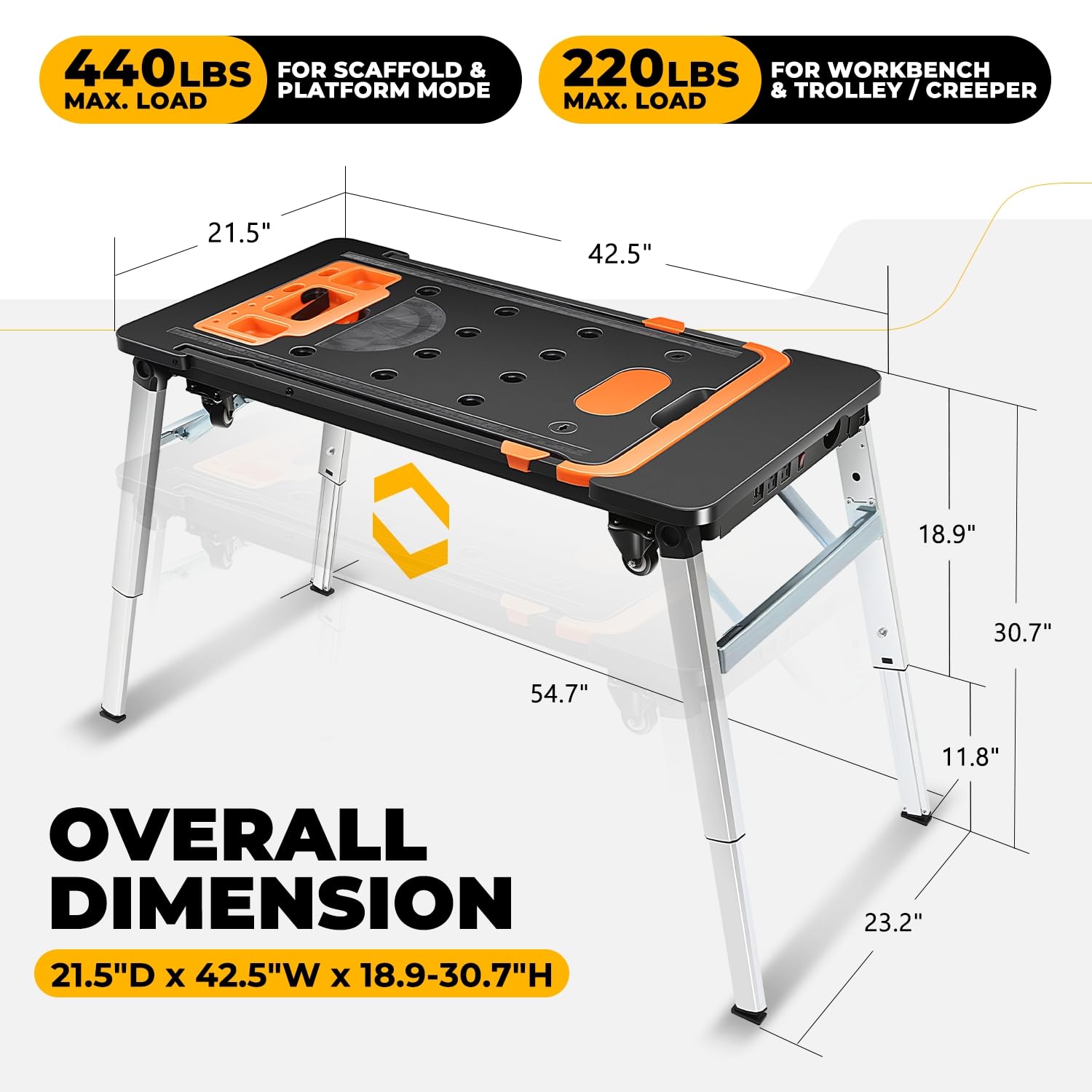 Auto Dynasty 7-in-1 Folding Workbench Portable Table Car Creeper