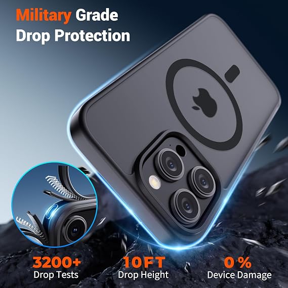 SUPFINE iPhone 15 Pro Max için Manyetik Kılıf [MagSafe ile Uyumlu] [10 FT Askeri Sınıf Düşme Koruması] İnce Şeffaf Mat Darbeye Dayanıklı Parmak İzi Önleyici Telefon Kılıfı, Siyah | Ekran Koruyucu, Şeffaf Mat, MagSafe ile Uyumlu, Askeri Sınıf Düşmeye Dayanıklı, Sağlam Darbeye Dayanıklı Koruyucu