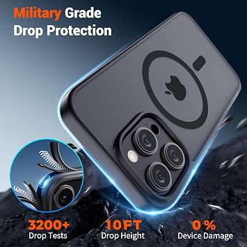 SUPFINE iPhone 15 Pro Max için Manyetik Kılıf [MagSafe ile Uyumlu] [10 FT Askeri Sınıf Düşme Koruması] İnce Şeffaf Mat Darbeye Dayanıklı Parmak İzi Önleyici Telefon Kılıfı, Siyah | Ekran Koruyucu, Şeffaf Mat, MagSafe ile Uyumlu, Askeri Sınıf Düşmeye Dayanıklı, Sağlam Darbeye Dayanıklı Koruyucu
