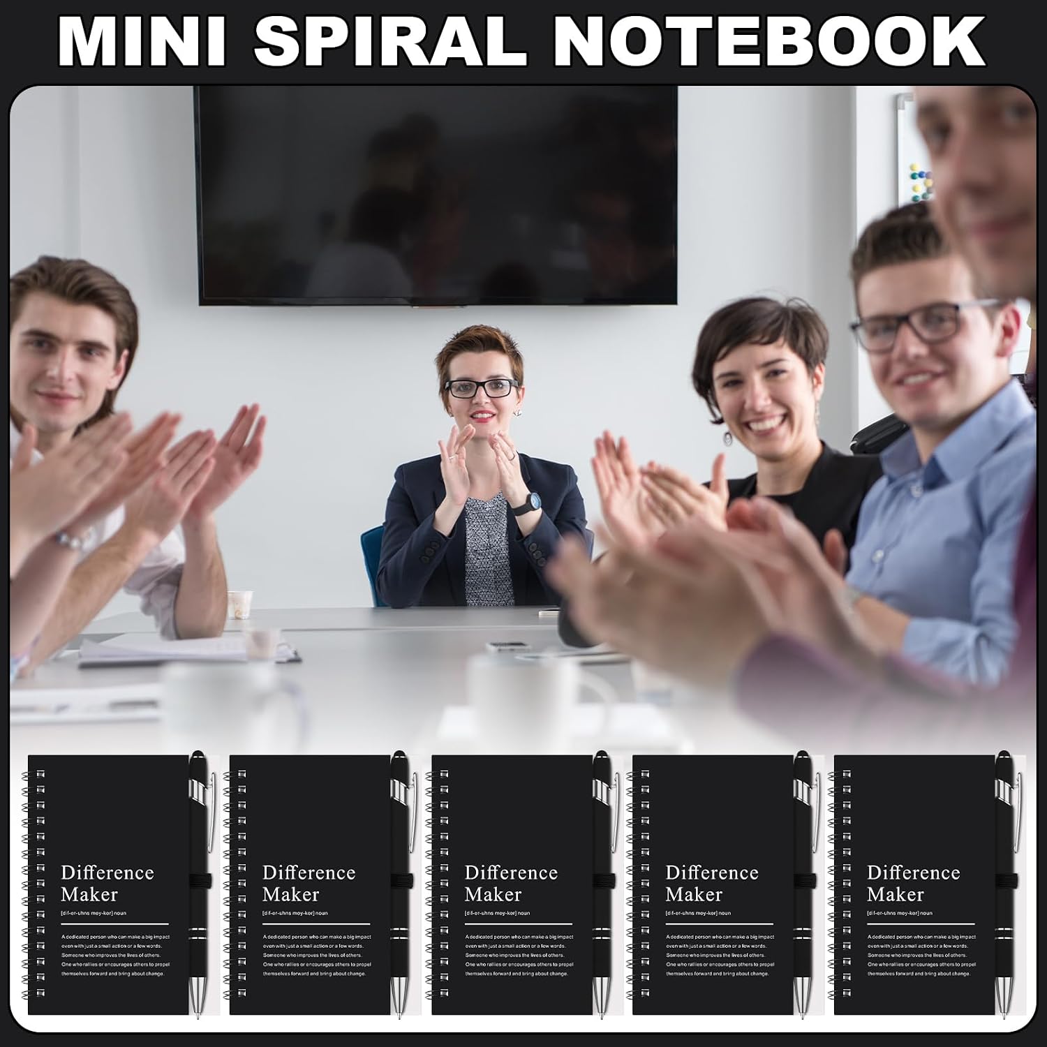 Fullhawl 24 Sets Difference Maker Gifts Bulk, Inspirational A6 Notebooks with Pens, Appreciation Gifts for Nurses Teachers Employees, Graduation Fathers Day(Black)