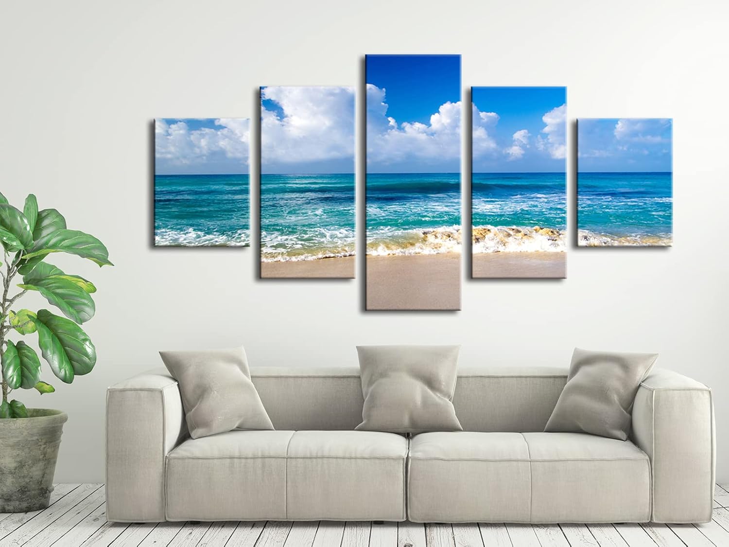 Gеt Dіѕсоunt оƒƒеr Pyradecor Seaside Large Modern Seascape 5 panels Canvas Prints Landscape Pictures Paintings on Canvas Wall Art Ready to Hang for Living Room Bedroom Home Decorations L