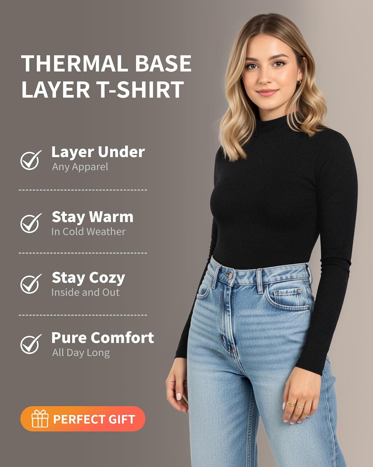 MANGOPOP Women's Mock Turtleneck Long Sleeve Shirt Fall Outfits Fashion Thermal Undershirt Basic Tops Fleece Lined Tee 2025 - Image 6