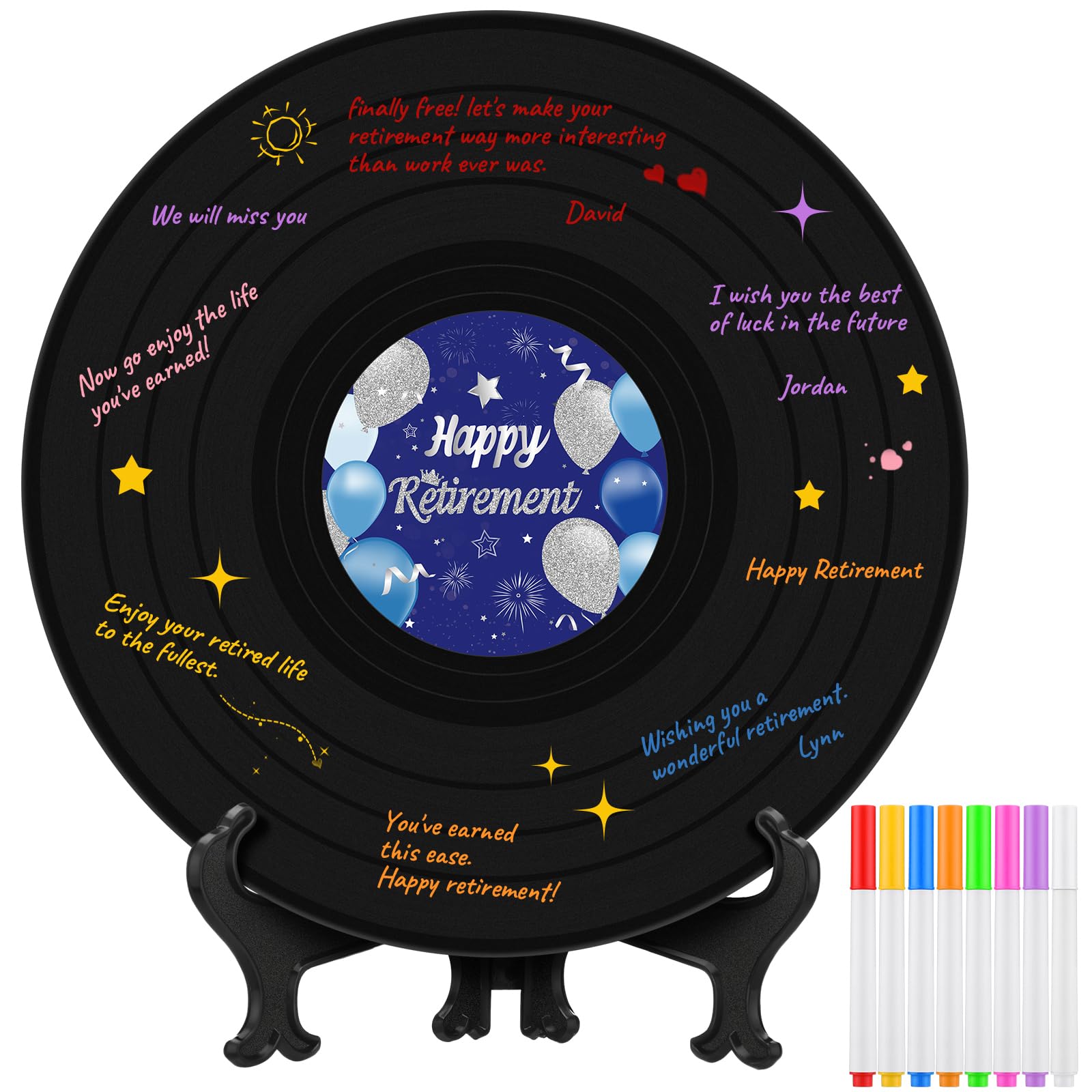 Happy Retirement Decoration Libro degli ospiti per la pensione da firmare disco in vinile con penna firmata, regalo di addio per feste di addio, regalo di addio per uomini e donne
