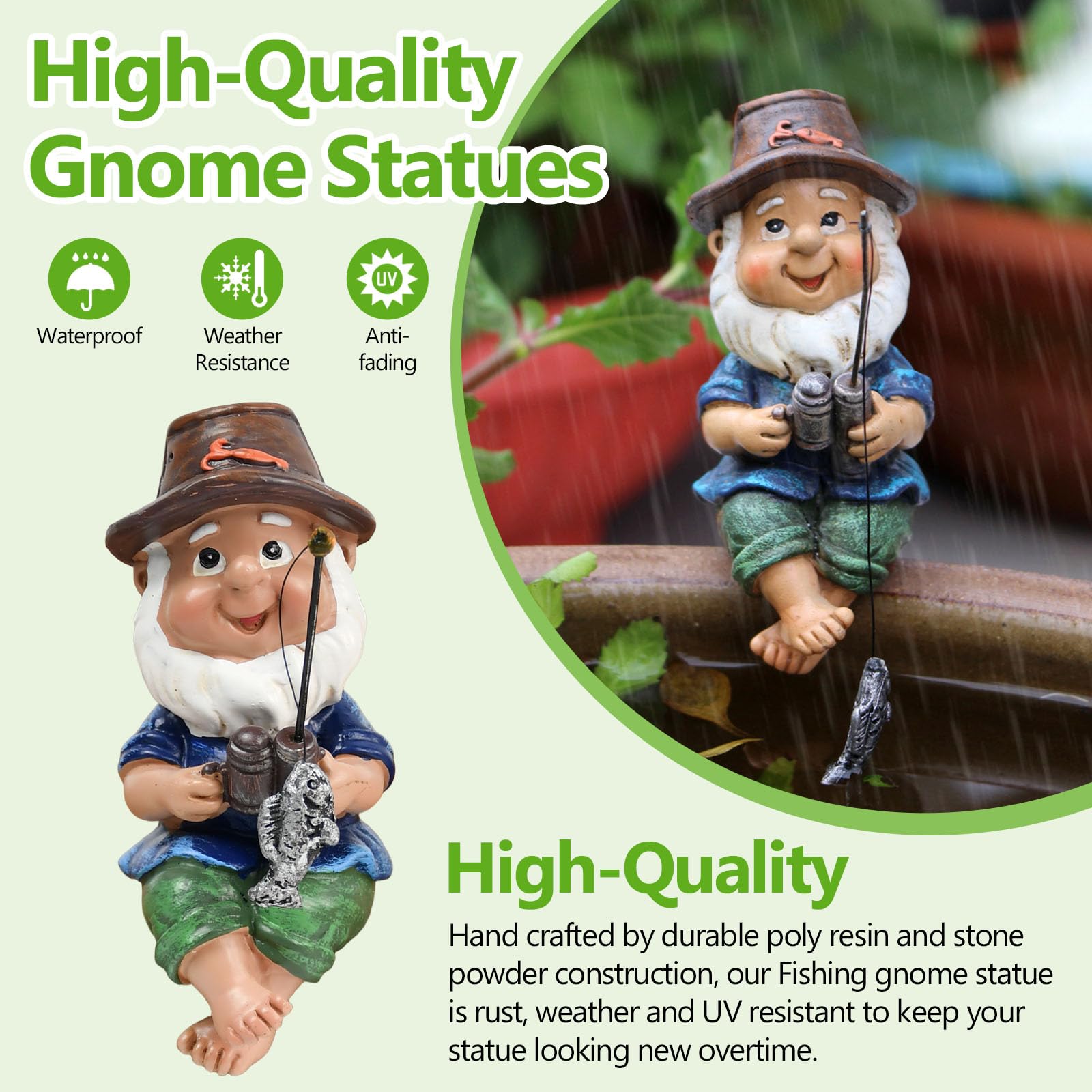 Figura de Gnomo de Jardín, Figura de Resina para Pescar, Resistente a La Intemperie, Ideal para Estanques Pequeños y Exteriores Pescadores (10 X 7 X 4,5 Cm)