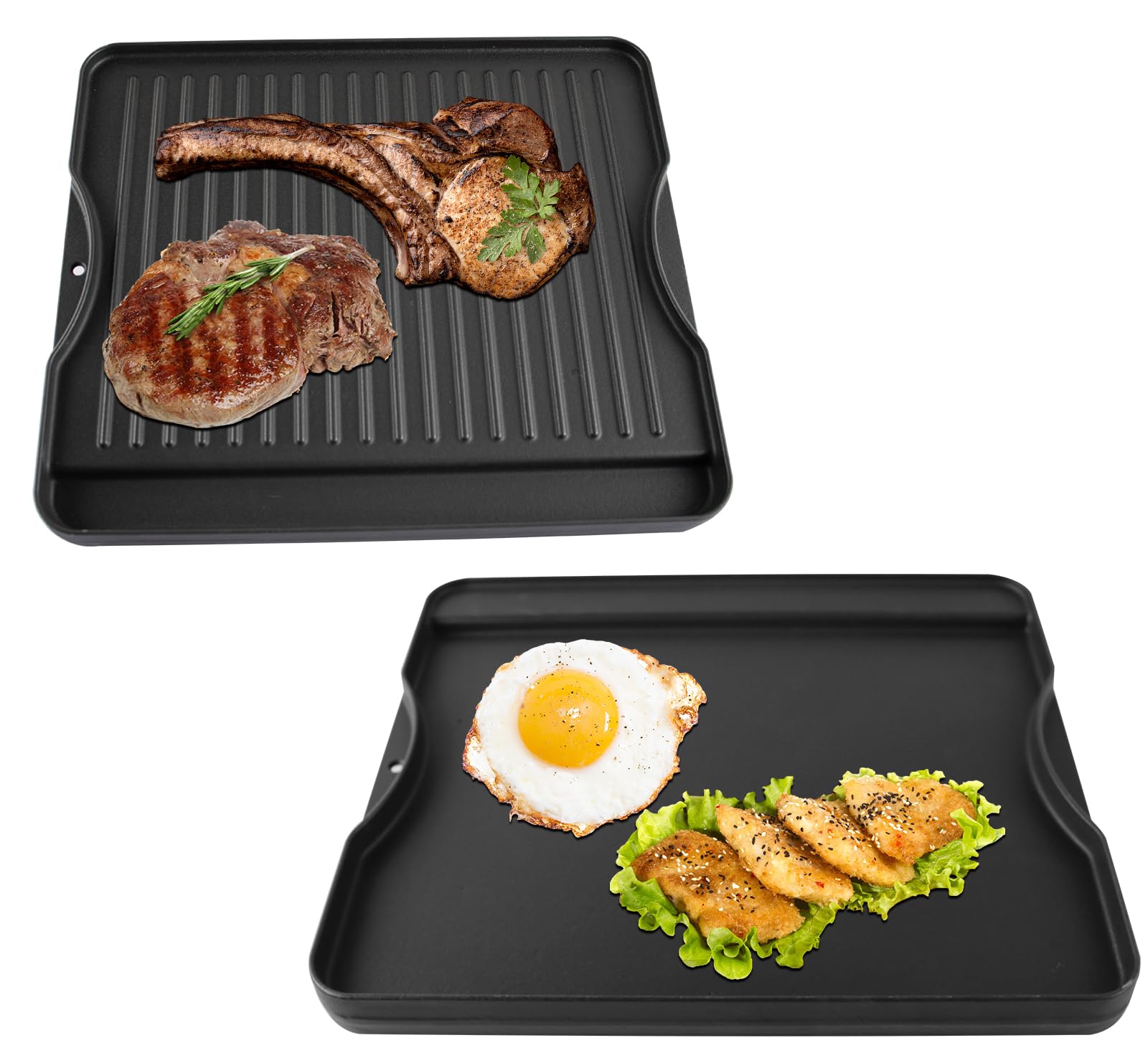 15.5" x 13.5" reversible cast iron griddle for camp chef 2-burner stove, flat griddle plate for camp chef single burner, explorer 2/3-burner & most outdoor charcoal,camping stove,propane,gas grill