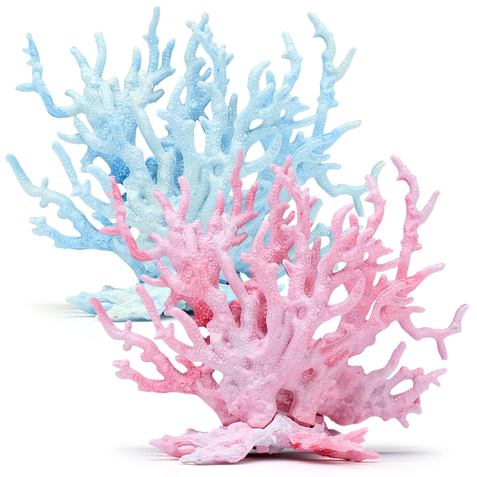 Aquarium Coral Decoration, 2 Pcs Artificial Simulation Coral Reef Resin Underwater Marine Plants Ornament for Fish Tank Landscaping (Pink, Blue)