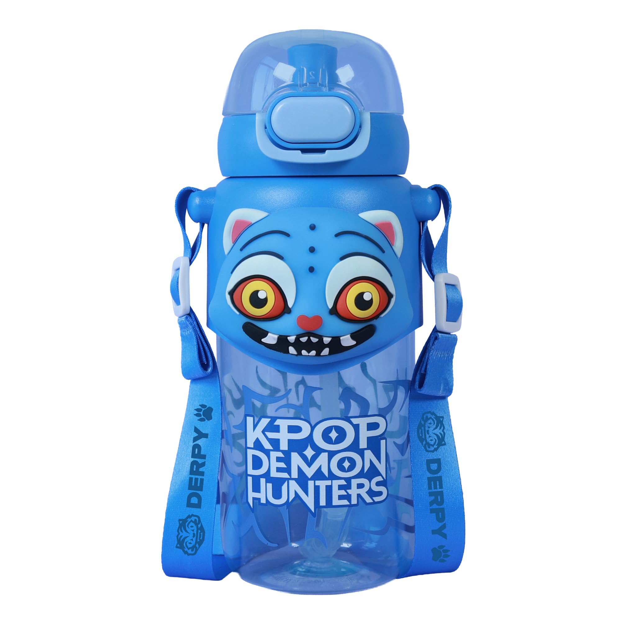 KPop Demon Hunters Water Bottle with Straw, 3D Derpy Design, 600ml