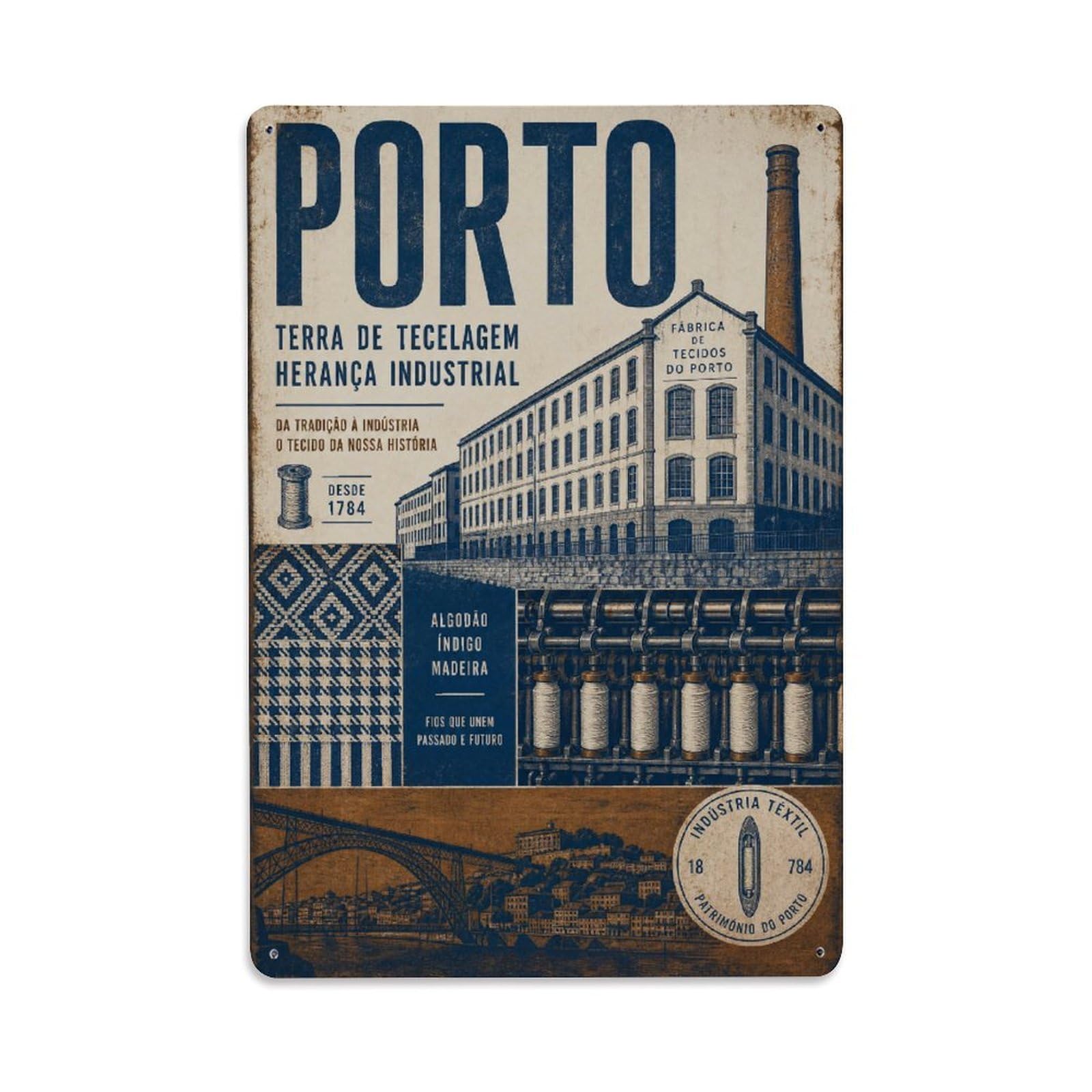 Yrnq 08X12inch Vintage Style Vintage Textile Museum Industrial Heritage Portugal Metal Tin Sign