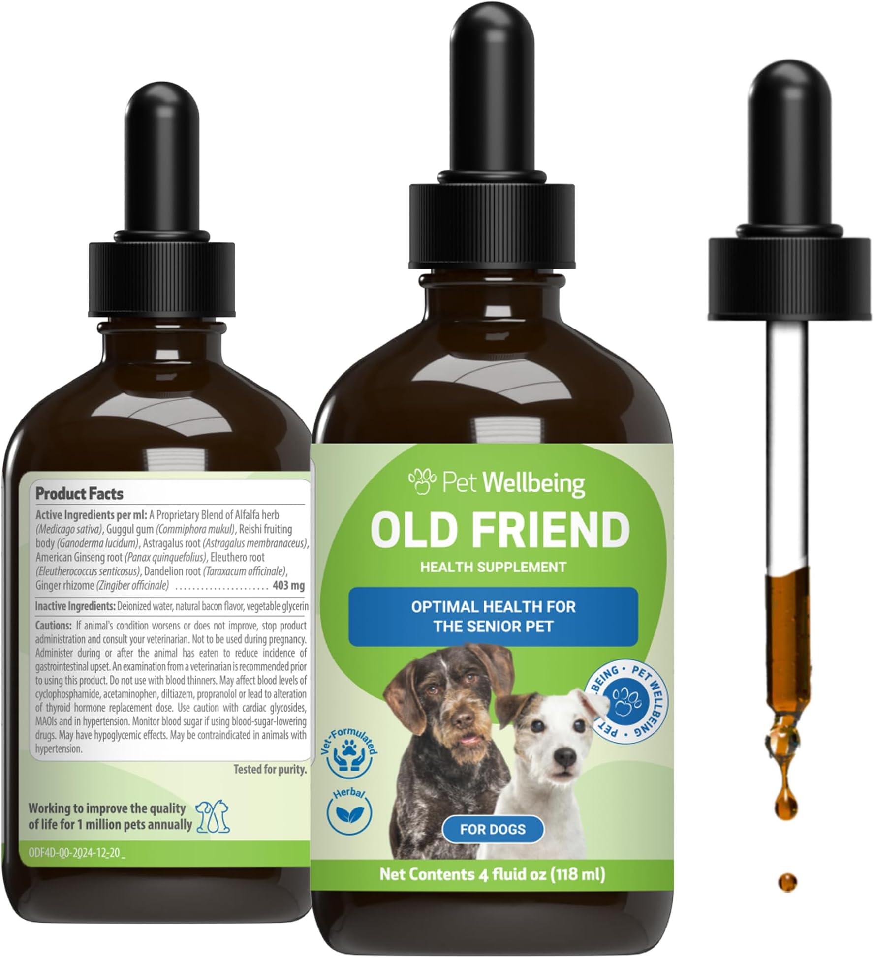Old Friend for Senior Dogs & Cats- Supports Immune System Health, Joint Mobility, Healthy Energy Levels, Alfalfa, Reishi - Veterinarian-Formulated Herbal Supplement 4 oz (118 ml)