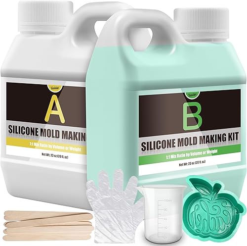 Kit de fabricación de moldes de silicona, goma de silicona líquida de 46 onzas para hacer moldes de bricolaje, relación de mezcla elástica 1:1,