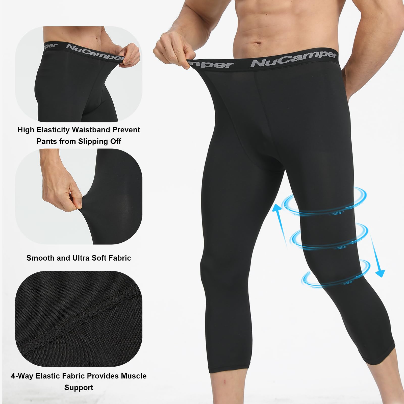 NuCamper Pantalones de compresión 3/4 para Hombre, Mallas de compresión Deportivas de Capa Base de Secado rápido para Baloncesto, Gimnasia, Entrenamiento atlético, fútbol Americano