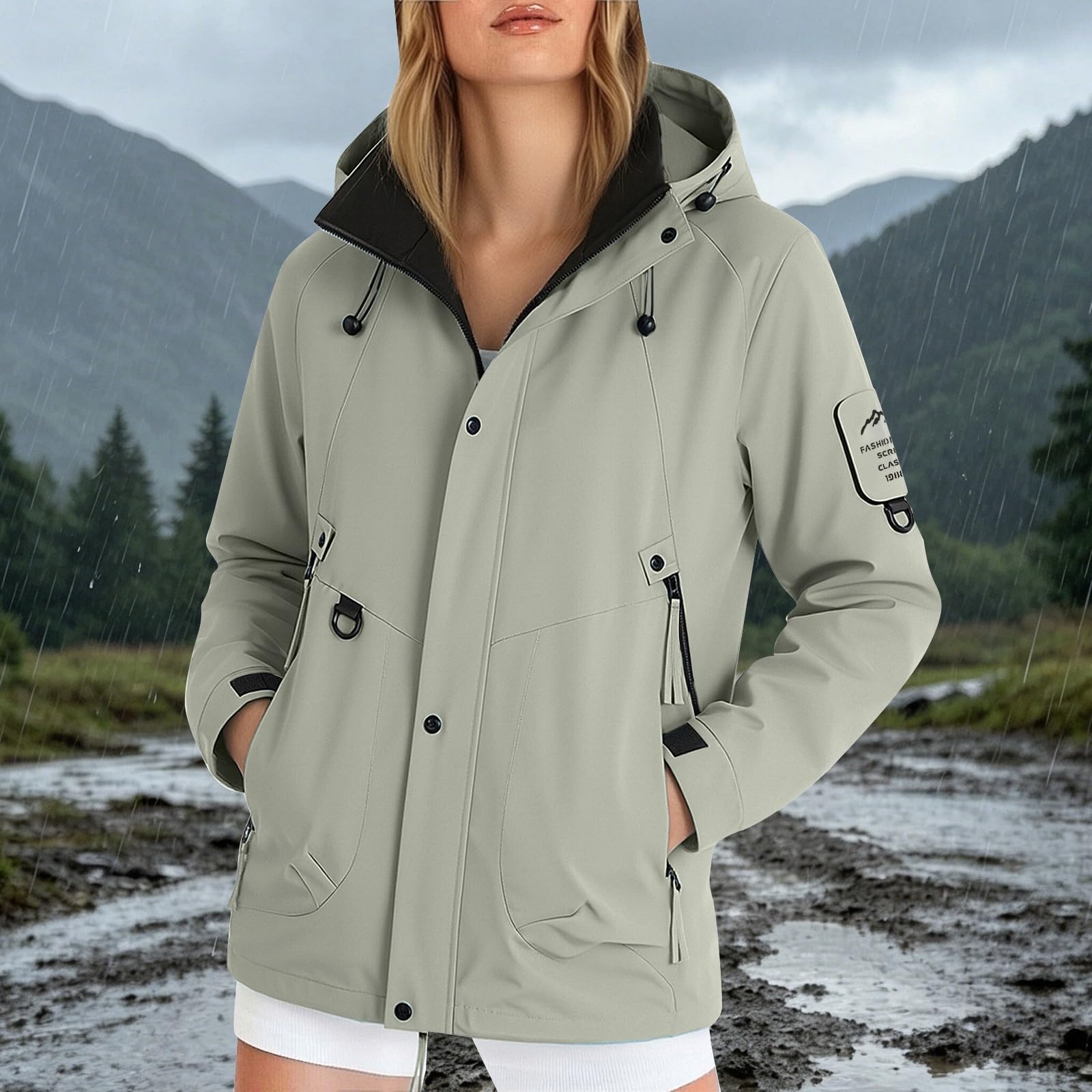 Chubasquero para mujer, resistente al agua, cortavientos, fina, chaqueta cortavientos para mujer, chaqueta fina para mujer, chaqueta de entretiempo con capucha, chaqueta de otoño, chaqueta deportiva