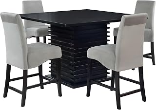 Coaster Home Furnishings - Stanton - 5-Piece Counter Height Dining Set - Square Wood Table with 4 Grey Upholstered Chairs - Dining Room & Kitchen - Black - 102068-S5