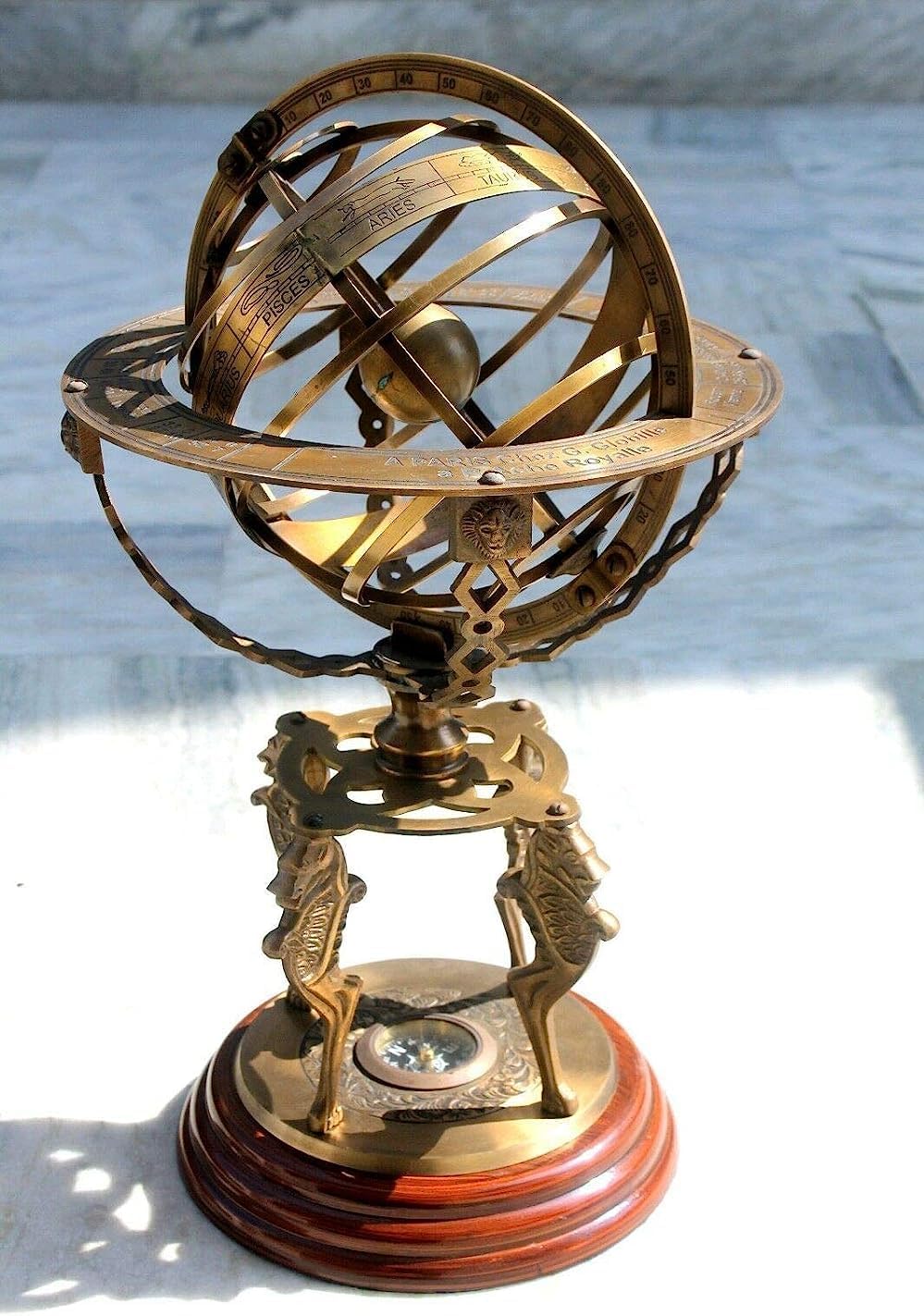 Brass Globe Golden Polish Globe Showpiece Armillary Sphere Nautical Office College Table Top Décor