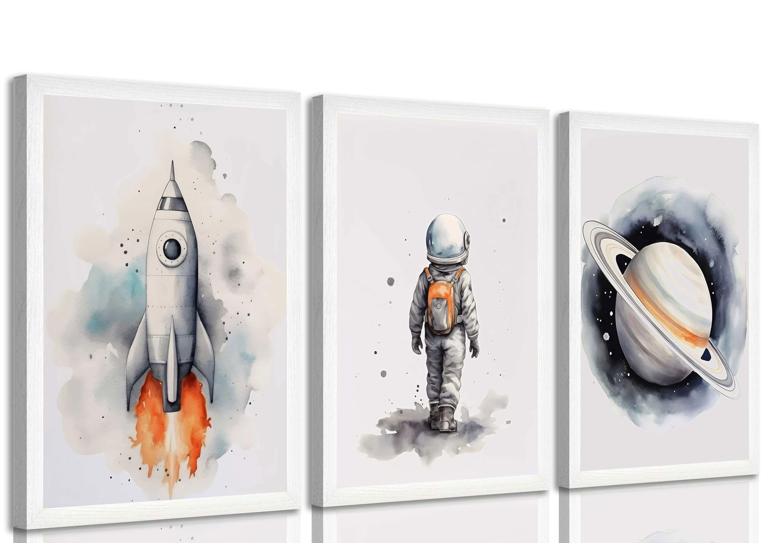 3 Pcs Space Nursery Canvas Wall Art Whimsical Outer Space Astronauts Kid Painting Pictures Wall Decor Poster Print Artwork for Boys Room Girls Room