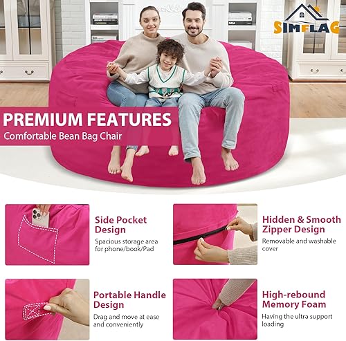 Miniatura 276 de Puf de 5 pies, puf grande con relleno de espuma viscoelástica, sofá puff esponjoso con funda de terciopelo holandés, puf redondo para sala de estar,