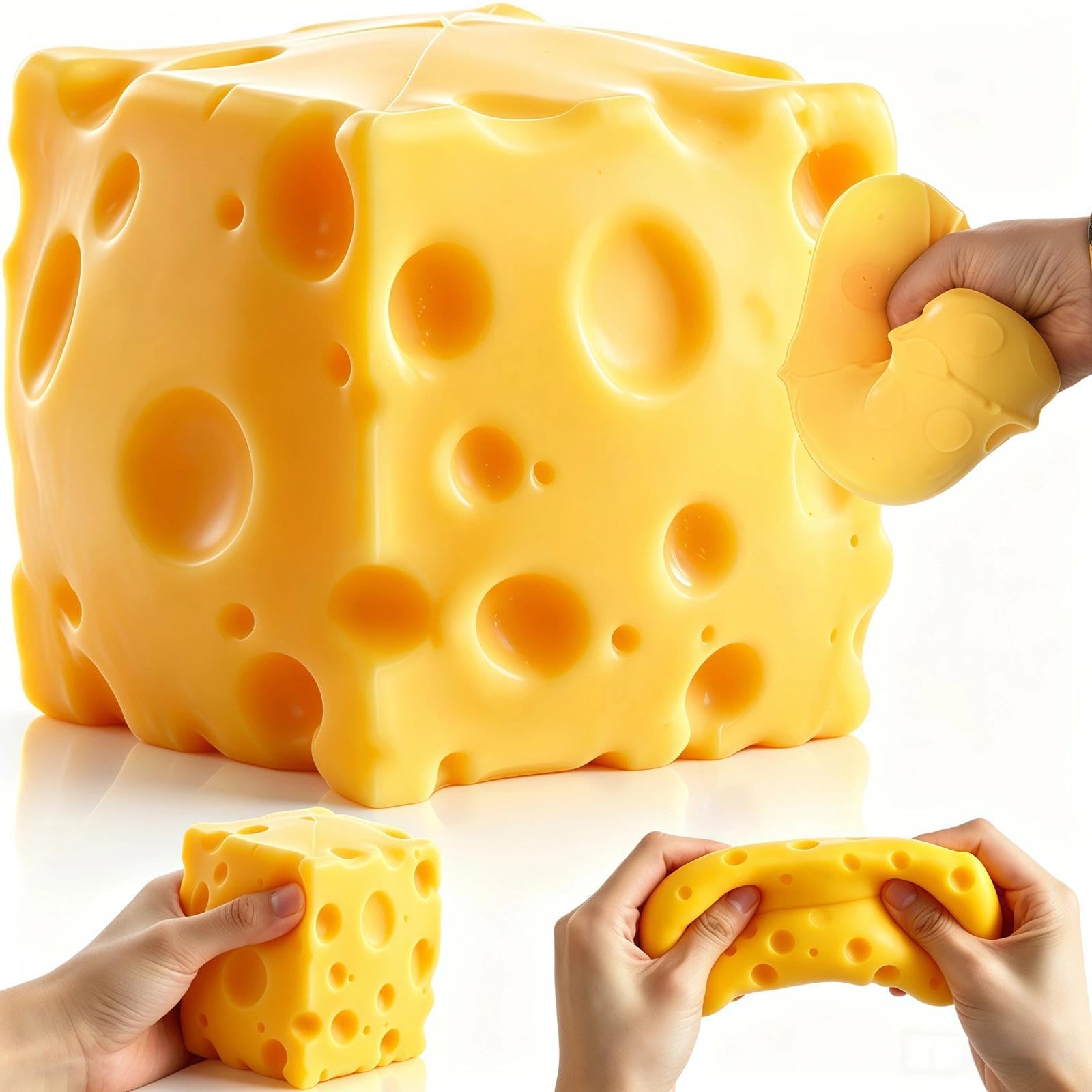 Cheese Squishy Giant Soft Squeeze Model with Inner Fill Design, Slow Rebound Shapeable Decor, Realistic Cheese Shaped Ornament, Stress Relief Gift for Daily Leisure Desktop Display