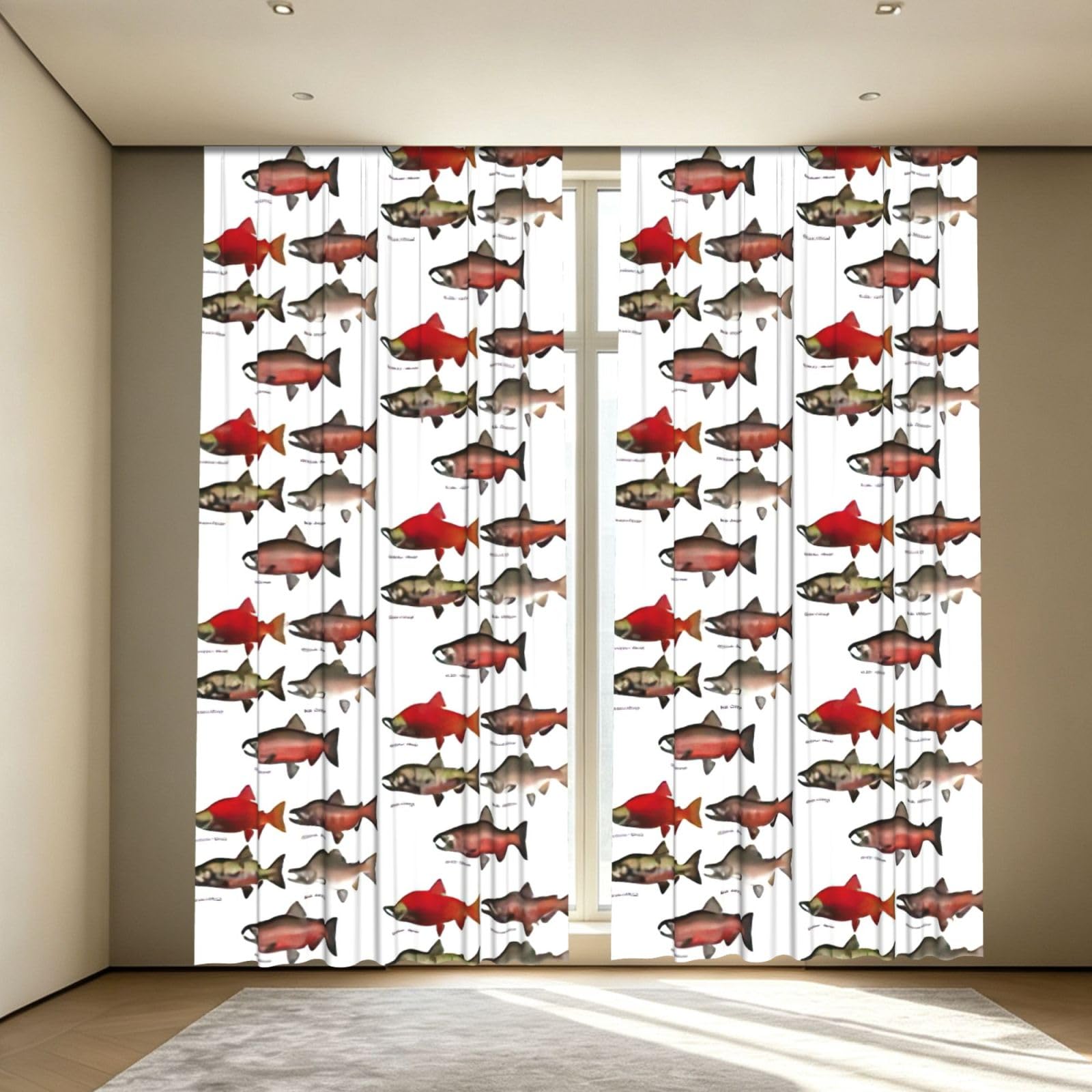 Yyoretp Salmon Print Blackout Curtains for Living Room Bedroom Thermal Insulated Window Drapes.