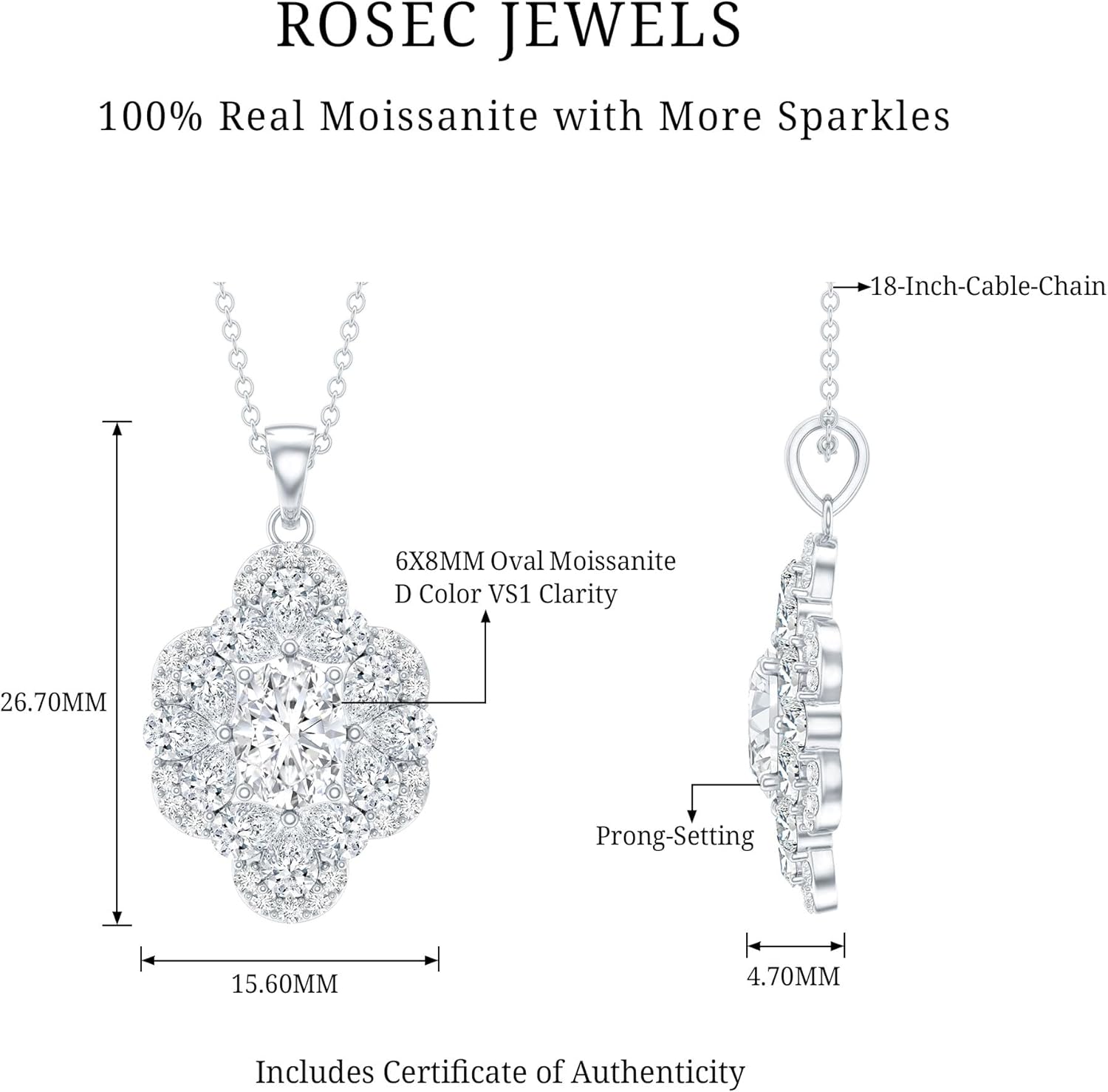 Certified 2 Carat Moissanite Pendant With Silver Chain, D-Vs1 Quality, Vintage Moissanite Necklace - Gift For Women - Image 10